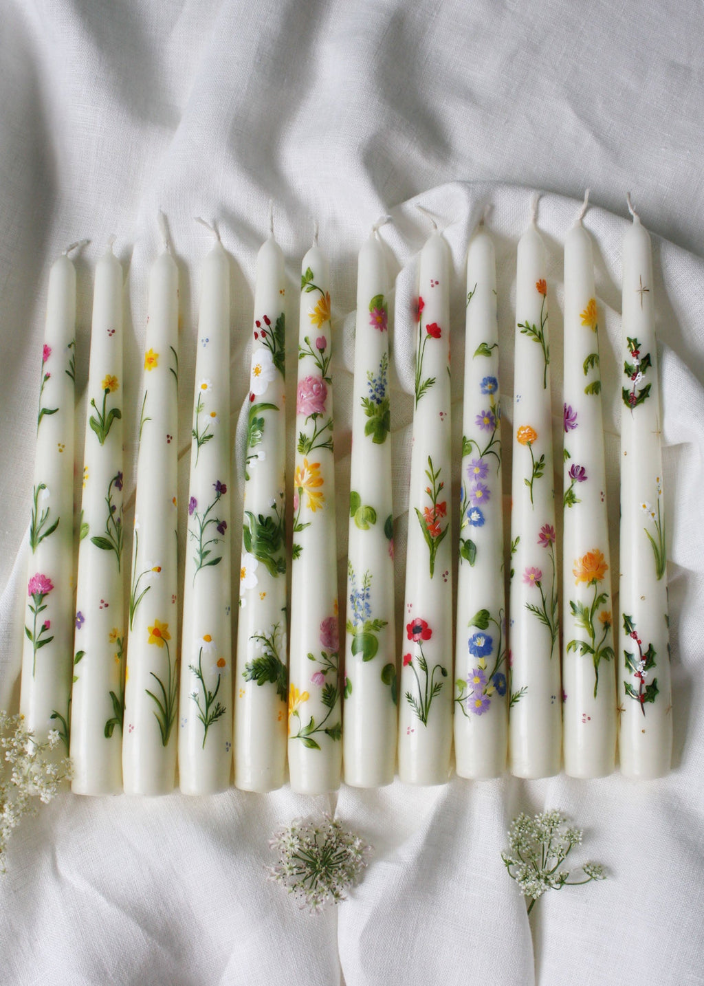 Birth Flower October Marigold and Cosmos Hand Painted Candle
