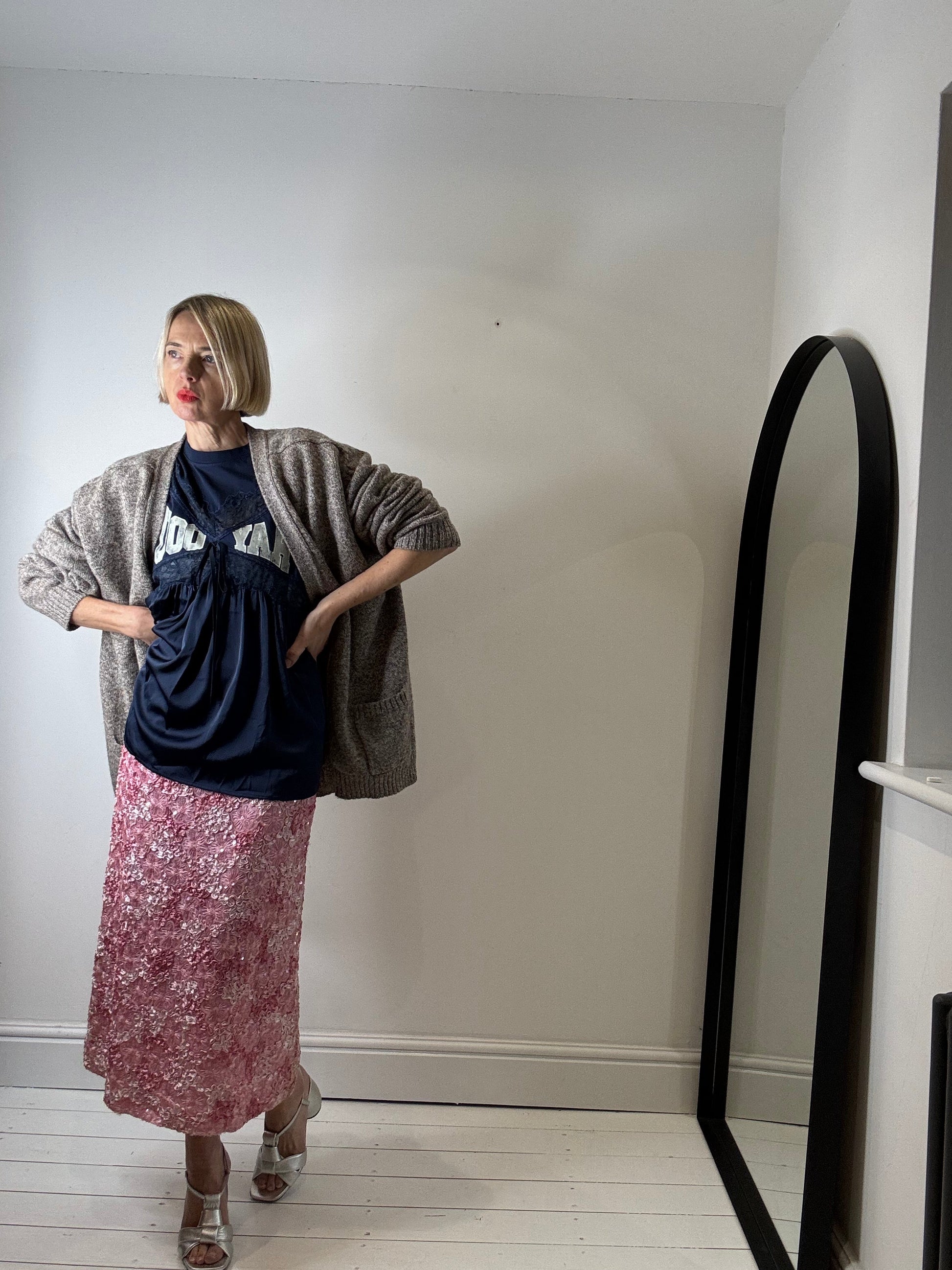 Pink Sequin and Applique Pencil Skirt