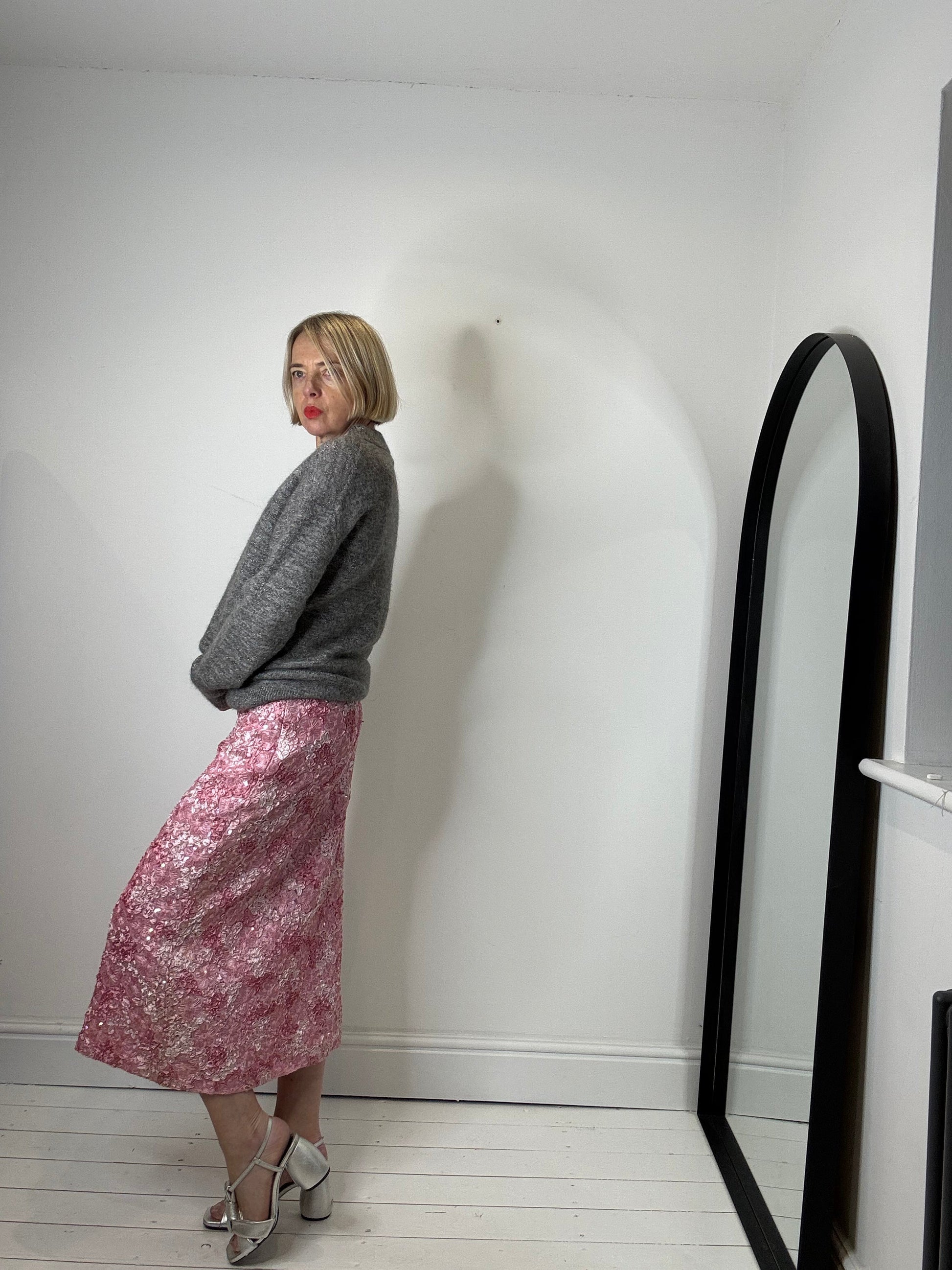 Pink Sequin and Applique Pencil Skirt