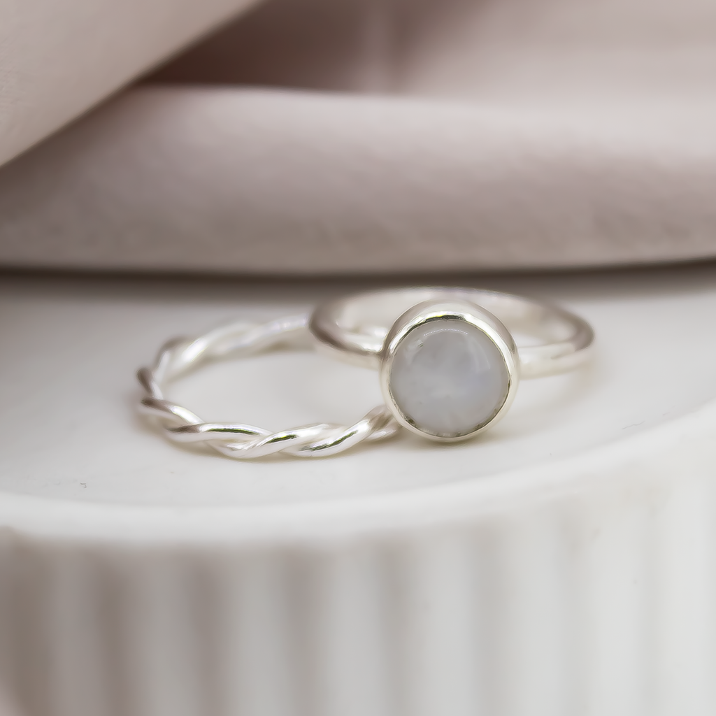 Rainbow Moonstone Ring in Sterling Silver