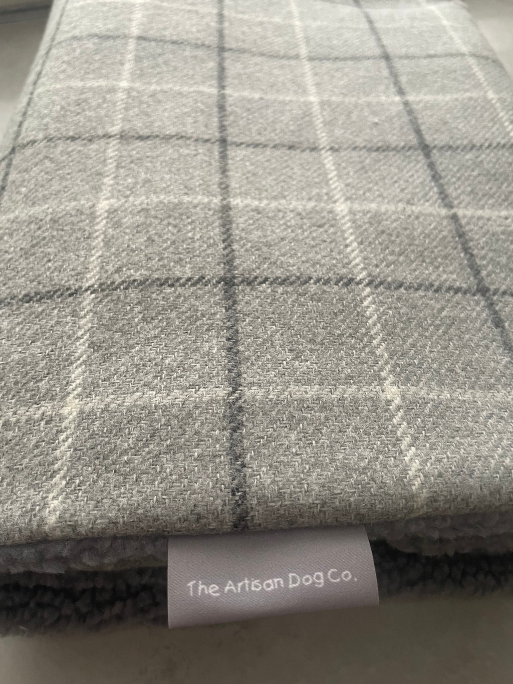 Luxury Handcrafted Grey Check Dog Blanket