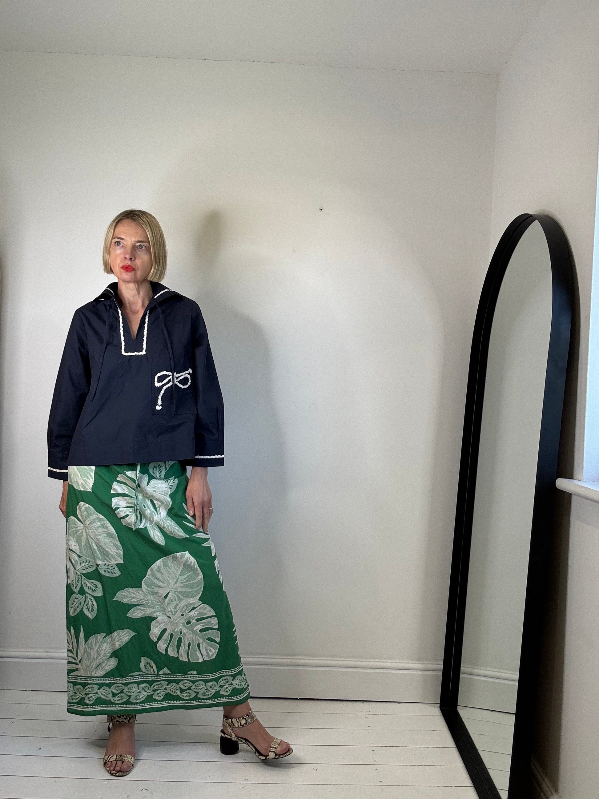 Nautical Navy Cotton Top with Rope Pocket Detail