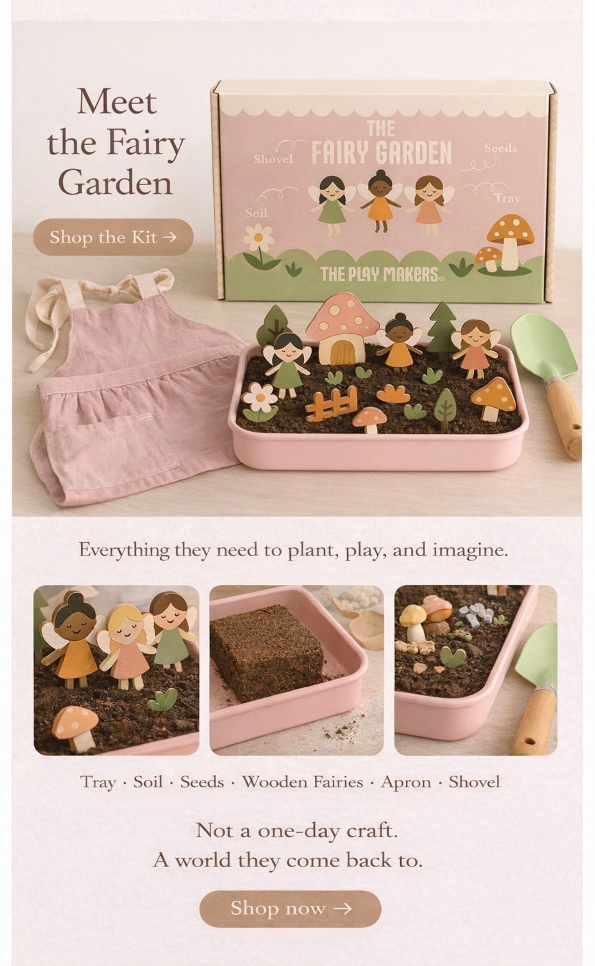 Fairy Garden Starter Kit with Apron, Tray, Shovel, Fairies, Soil and Seeds