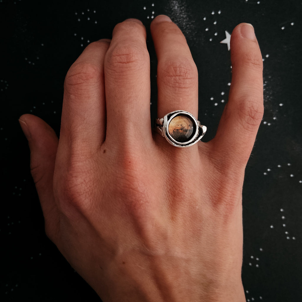 Mars and Moons Silver Ring Adjustable