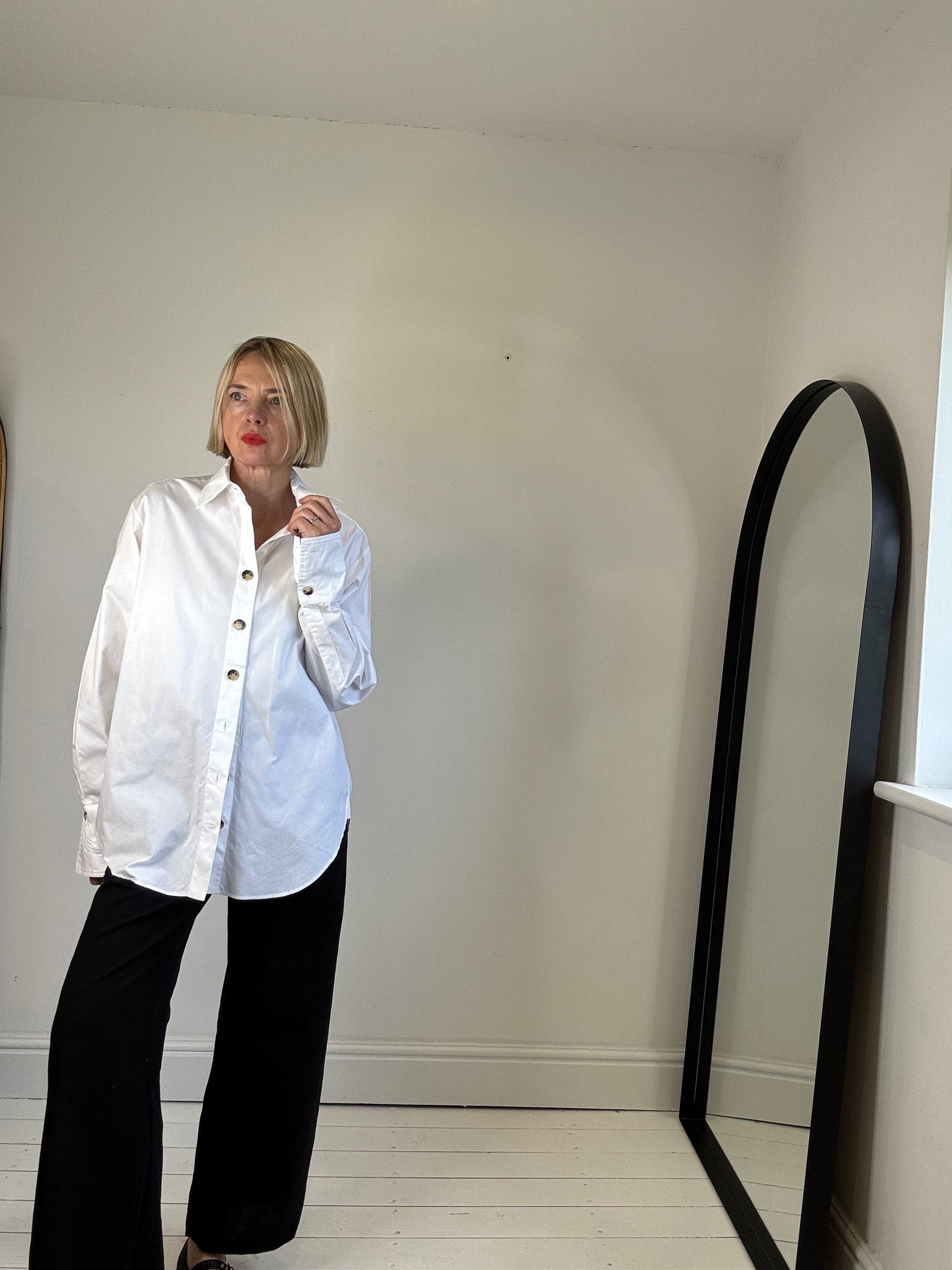 Tie Back Cotton Shirt with Horn Buttons