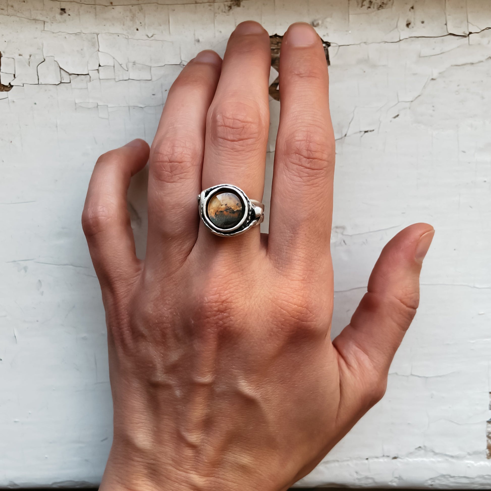 Mars and Moons Silver Ring Adjustable