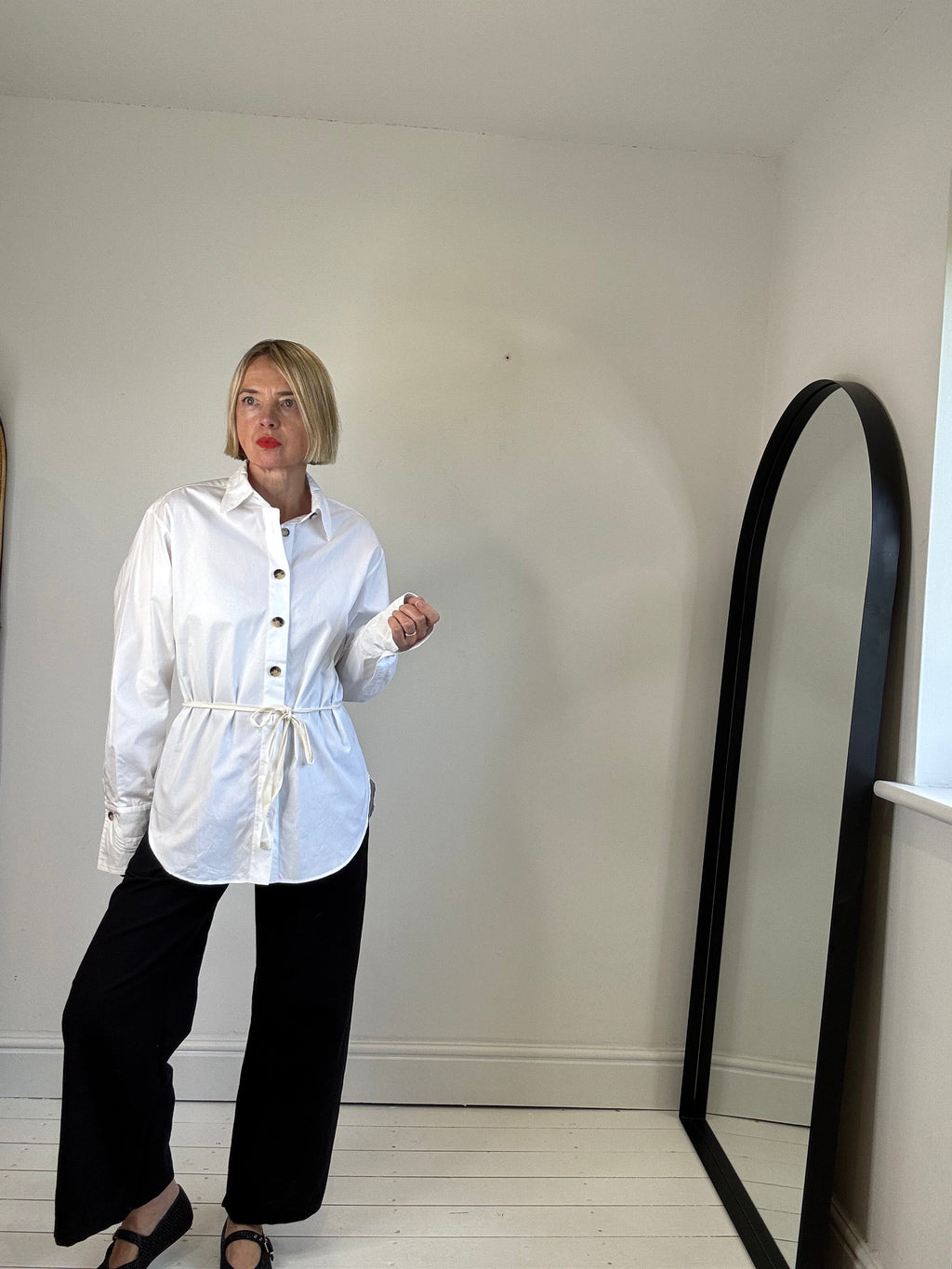 Tie Back Cotton Shirt with Horn Buttons