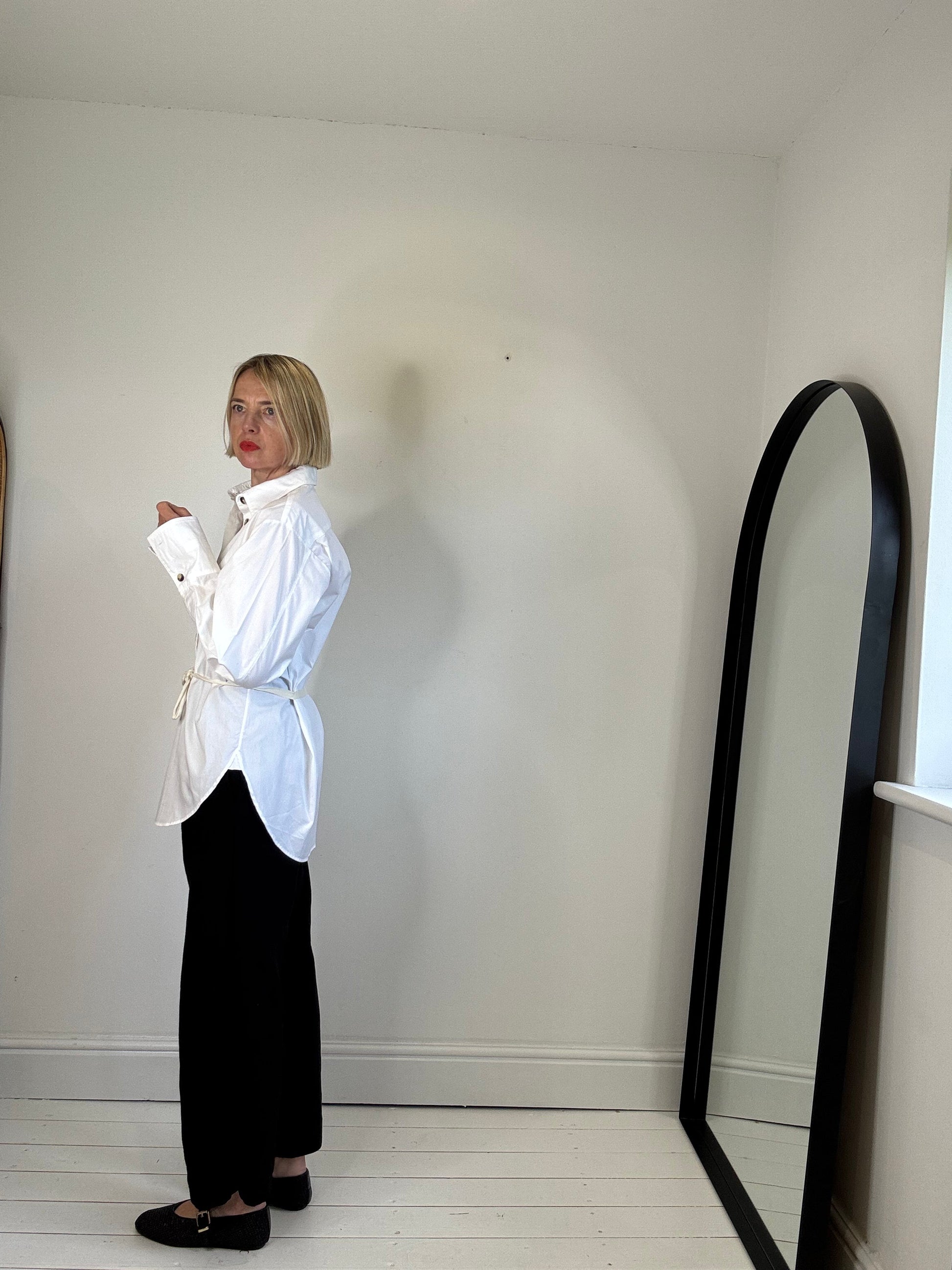 Tie Back Cotton Shirt with Horn Buttons