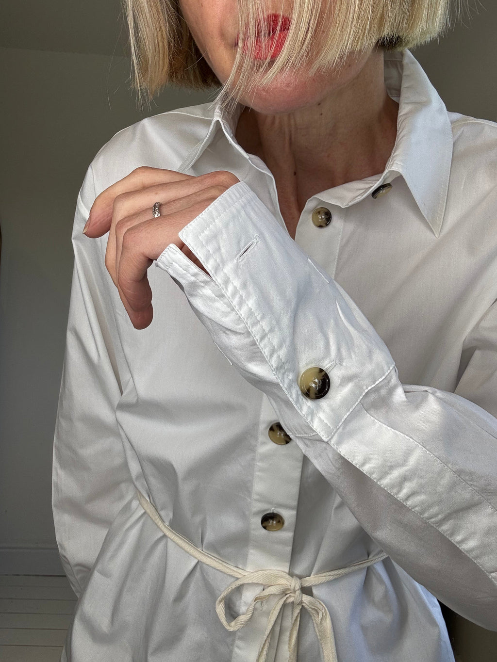 Tie Back Cotton Shirt with Horn Buttons