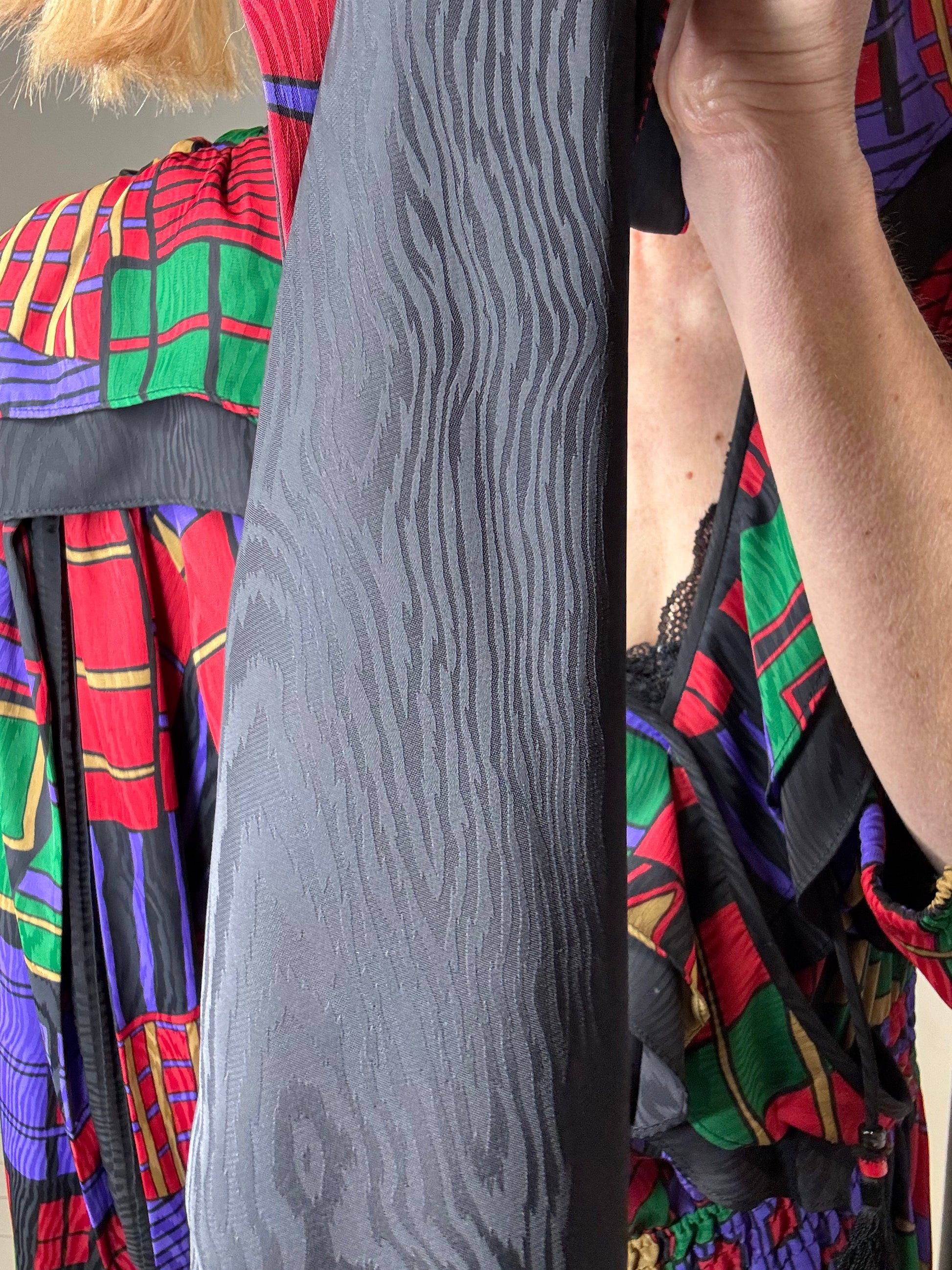 Vintage Mixed Print Georgette Dress with Tassel Ties