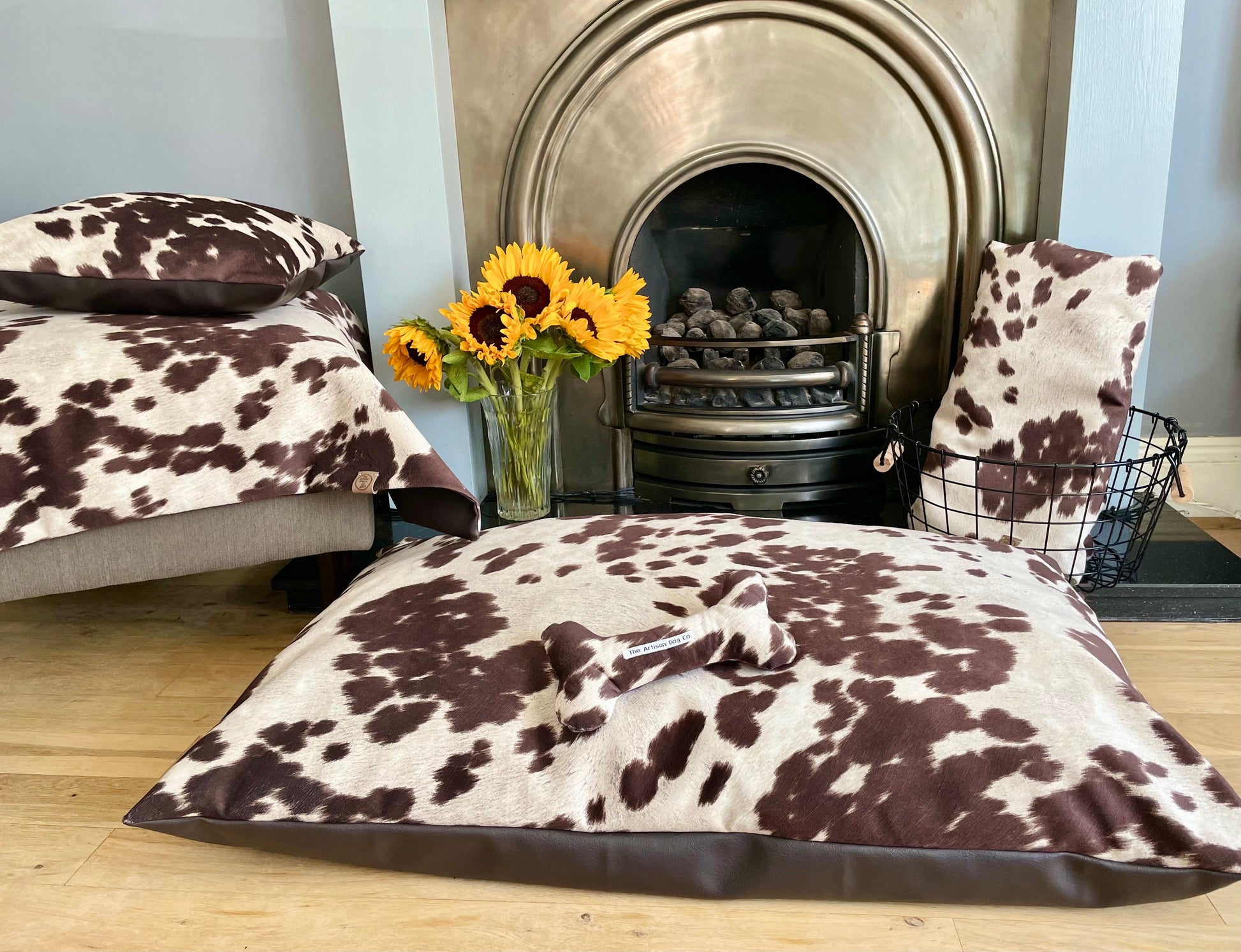 Luxury Faux Cow Hide Pet Bed with Removable Washable Cover