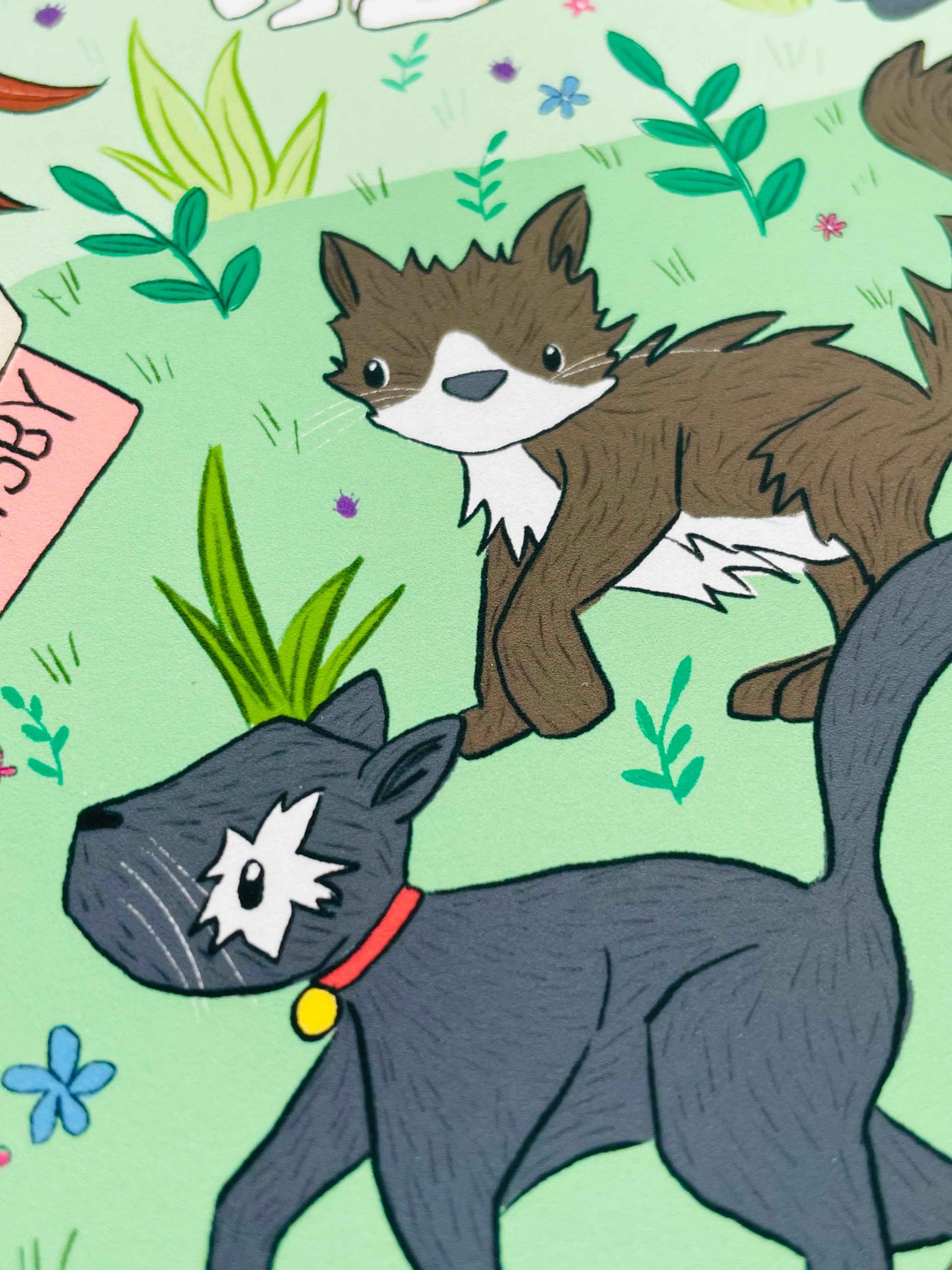 Adventuring Cats Illustration Wall Print