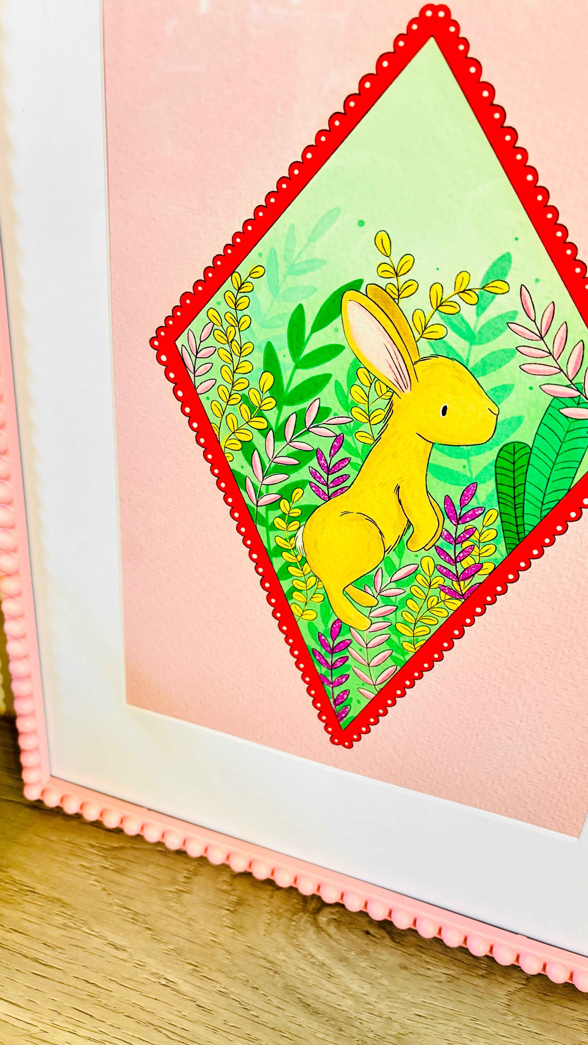 Woodland Bunny Pink Cottagecore Illustrated Art Print