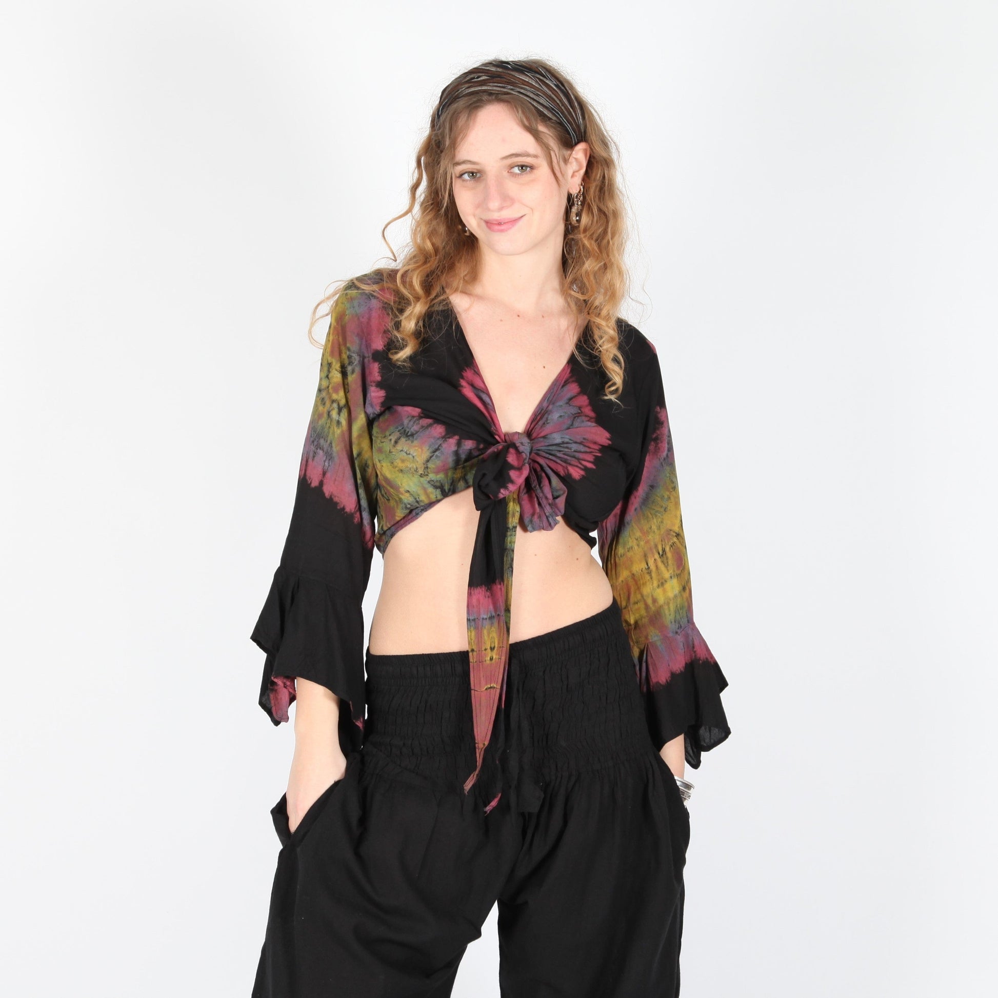 Tie Dye Bell Sleeve Wrap Top