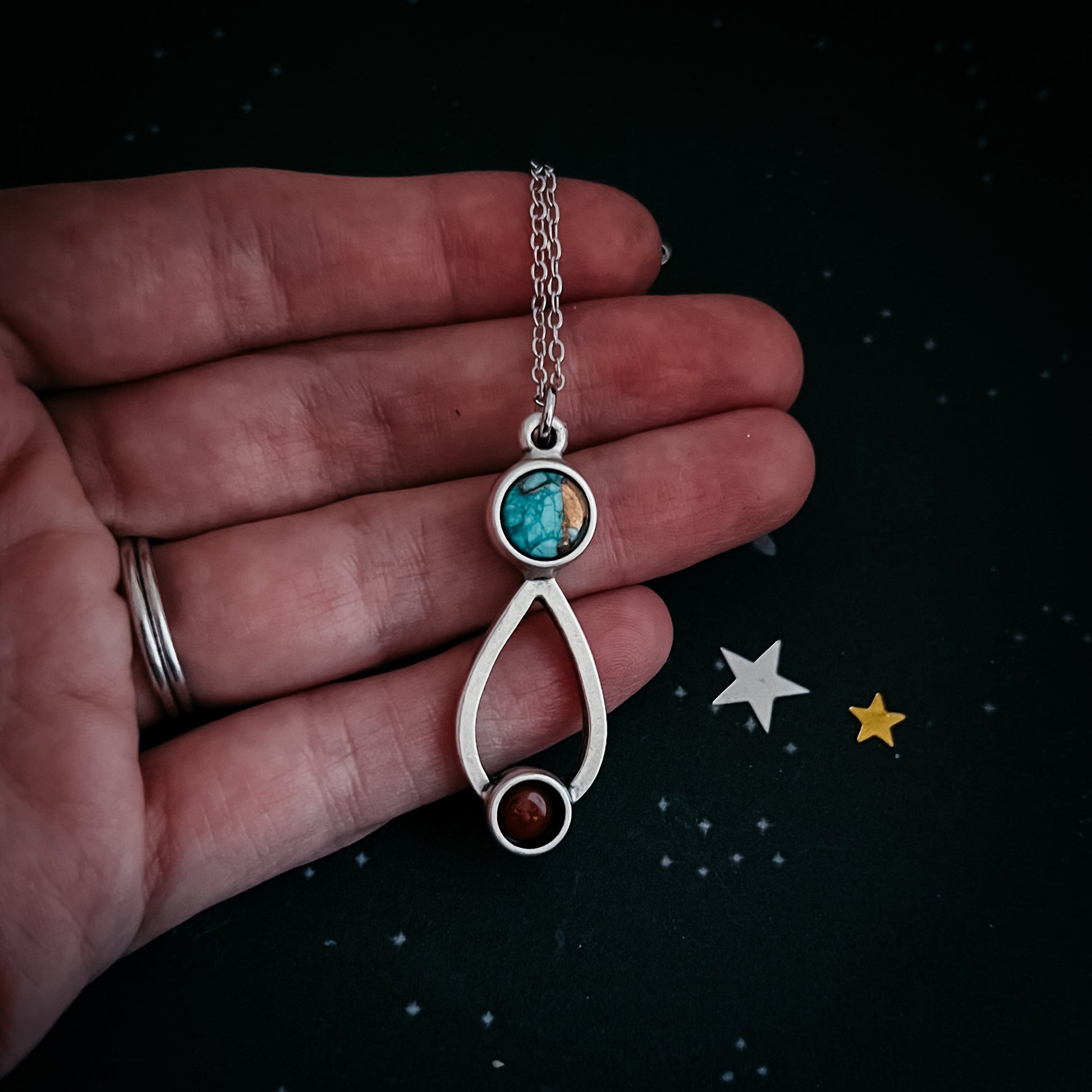 Journey to Mars Necklace with Copper Chrysocolla and Red Jasper