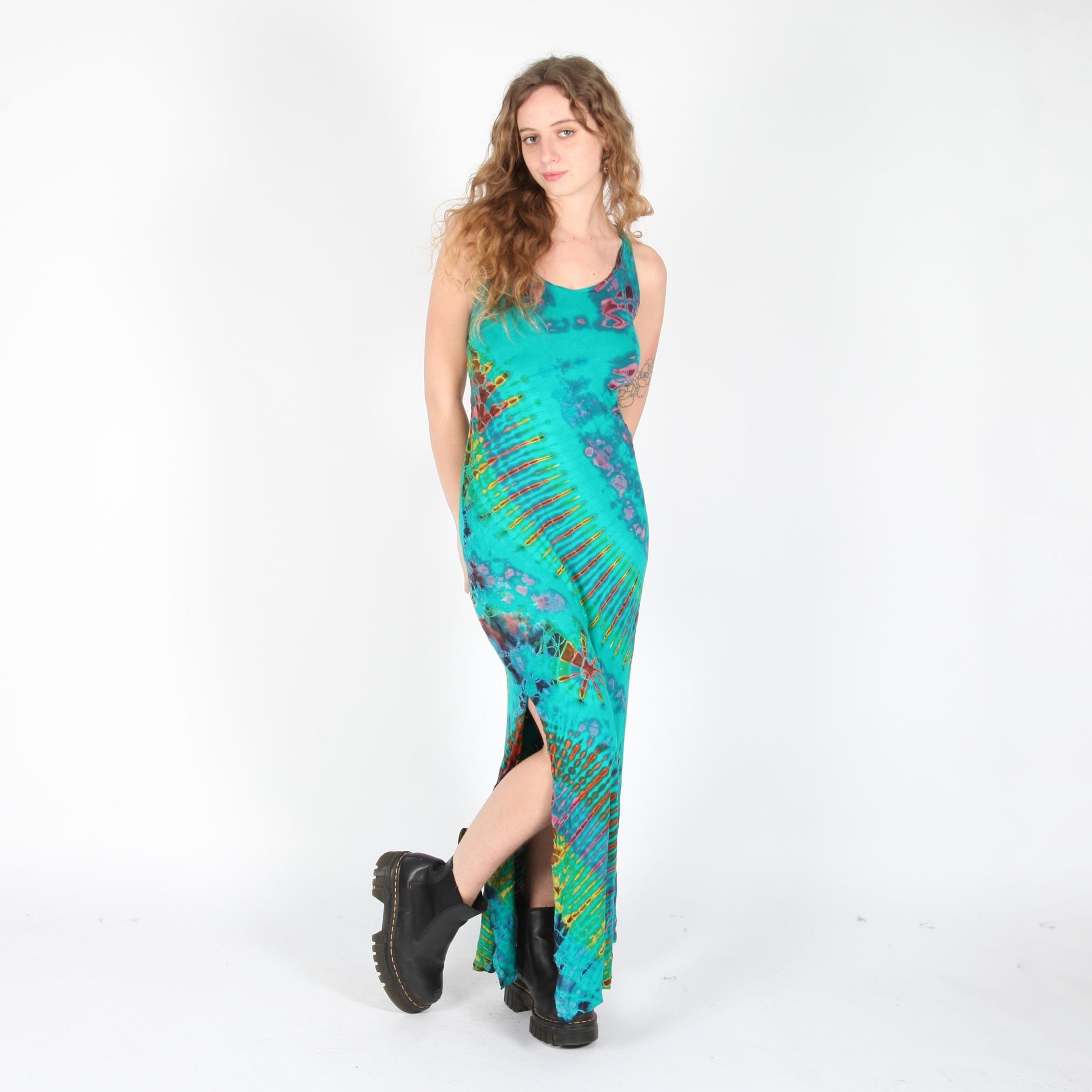 Tie Dye Bodycon Maxi Dress with Lattice Back