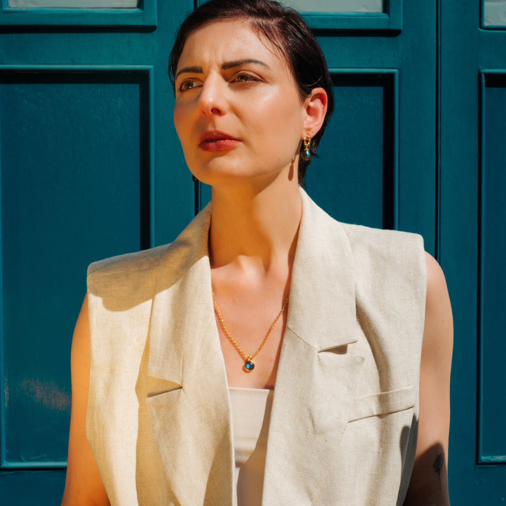 Moirai Twisted Loop Earrings Green Onyx