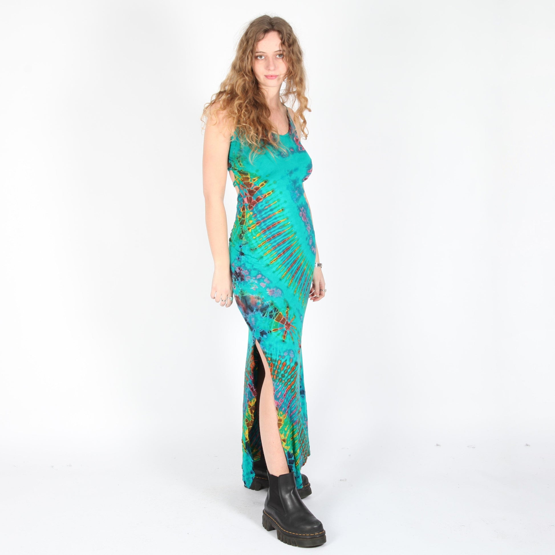 Tie Dye Bodycon Maxi Dress with Lattice Back