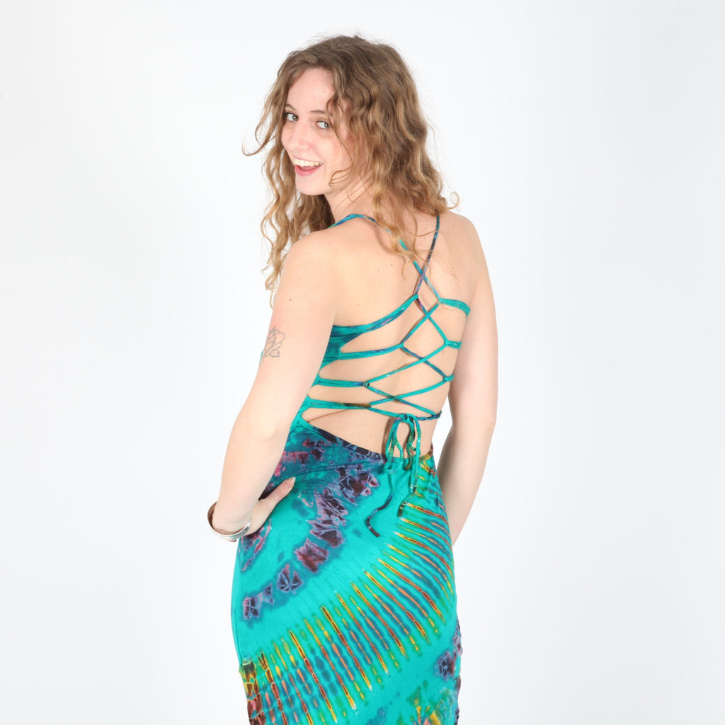 Tie Dye Bodycon Maxi Dress with Lattice Back