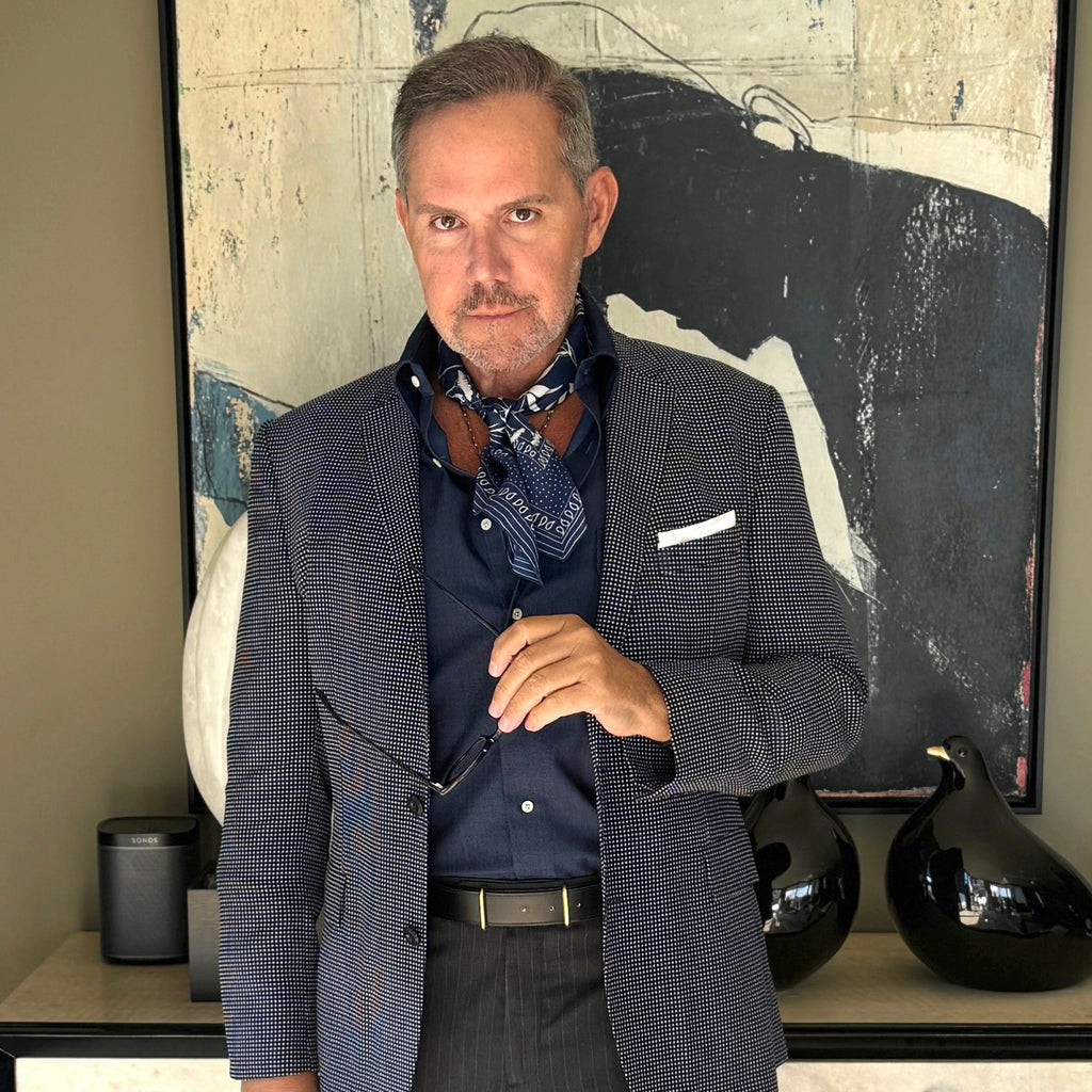 Blue Kyoto Bloom Silk Scarf - 65cm Men's Neckerchief