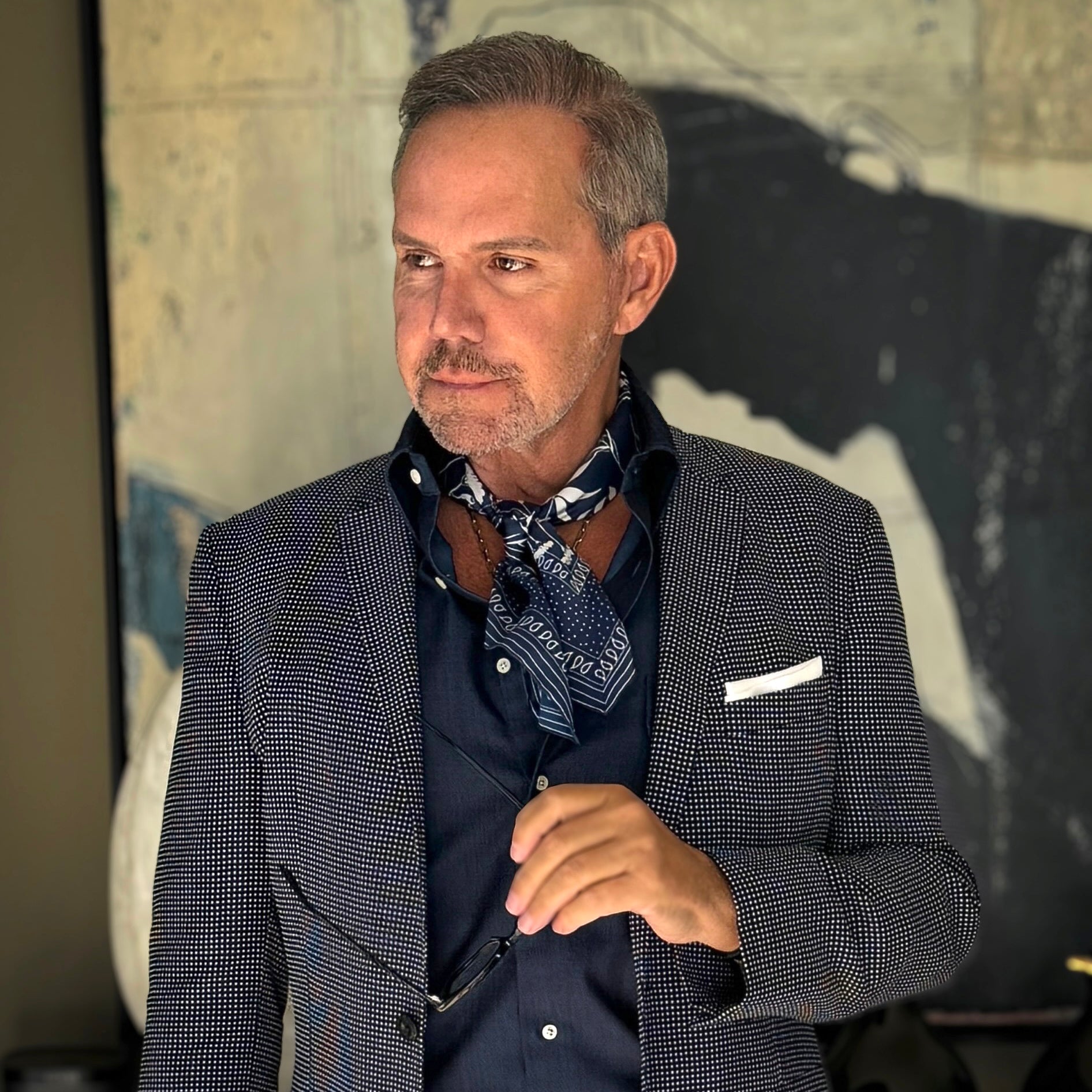 Blue Kyoto Bloom Silk Scarf - 65cm Men's Neckerchief