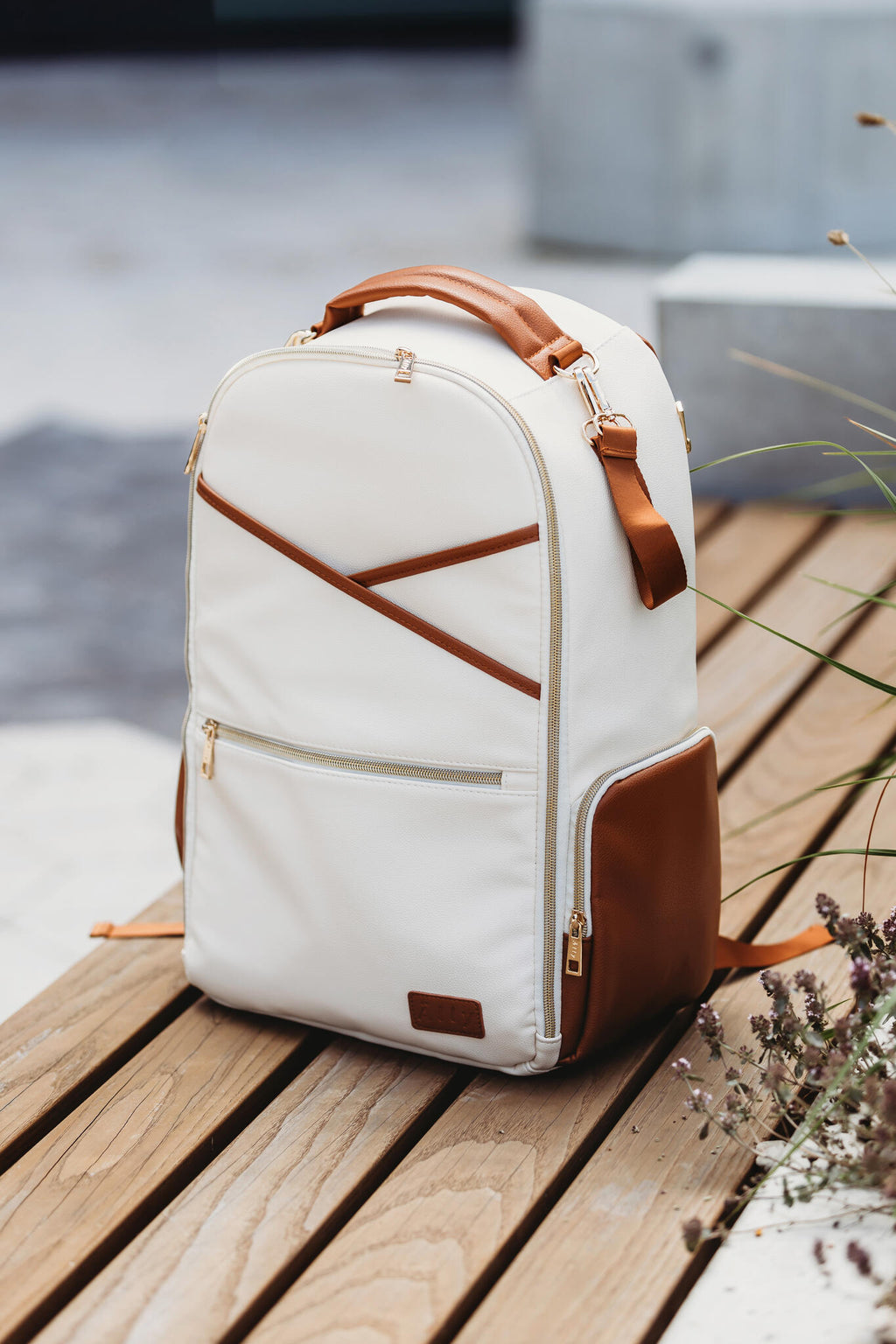 Stylish Cappuccino Diaper Bag – Spacious & Vegan Leather by Ally Scandic at www.brixbailey.com