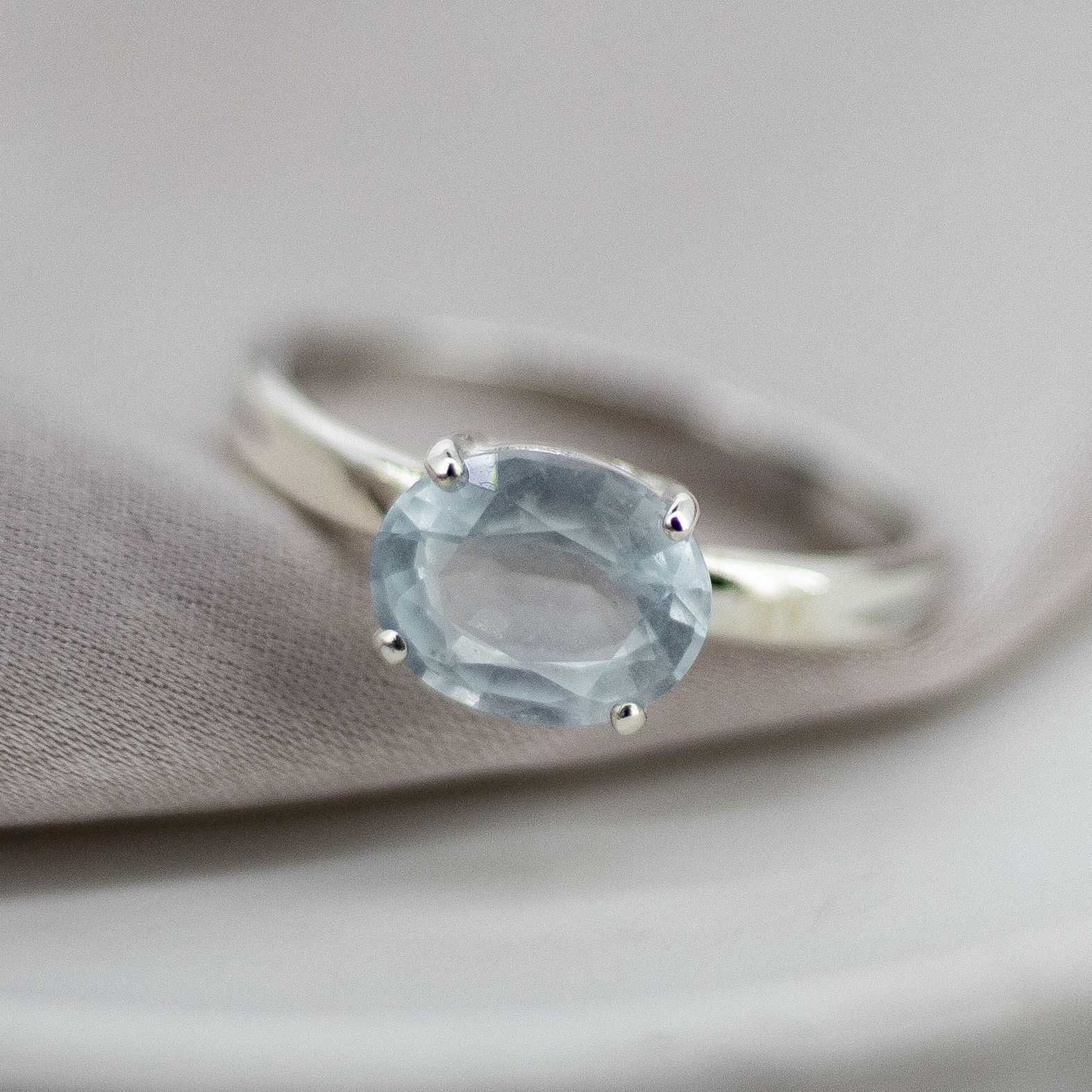 Aquamarine Oval Sterling Silver Ring