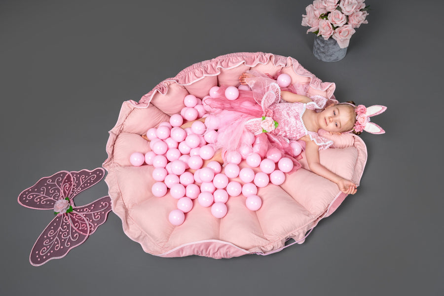 MeowBaby® Flower Play Mat with Ball Pit - Pink and White