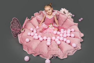 MeowBaby® Flower Play Mat with Ball Pit - Pink and White