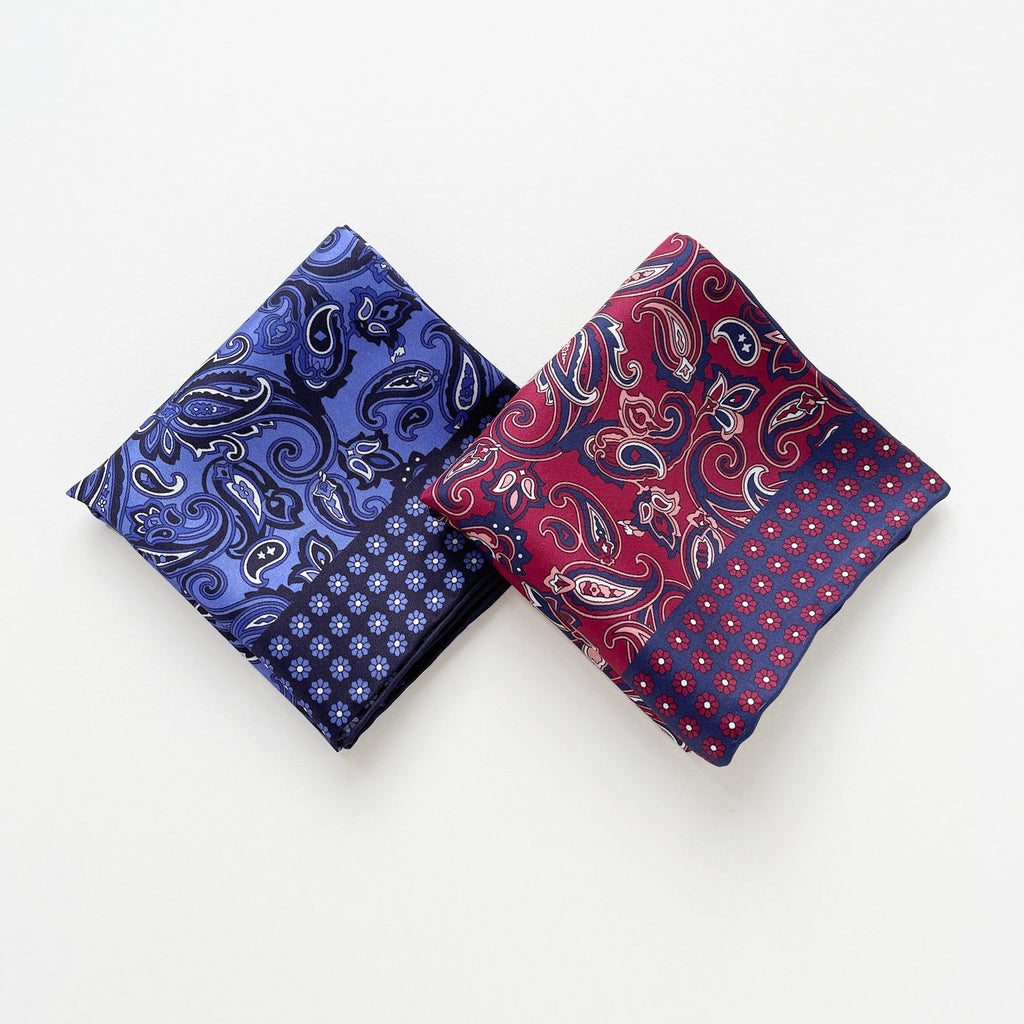 Classic Paisley Silk Scarf - 53cm Hand-rolled Men's Square Neckerchief
