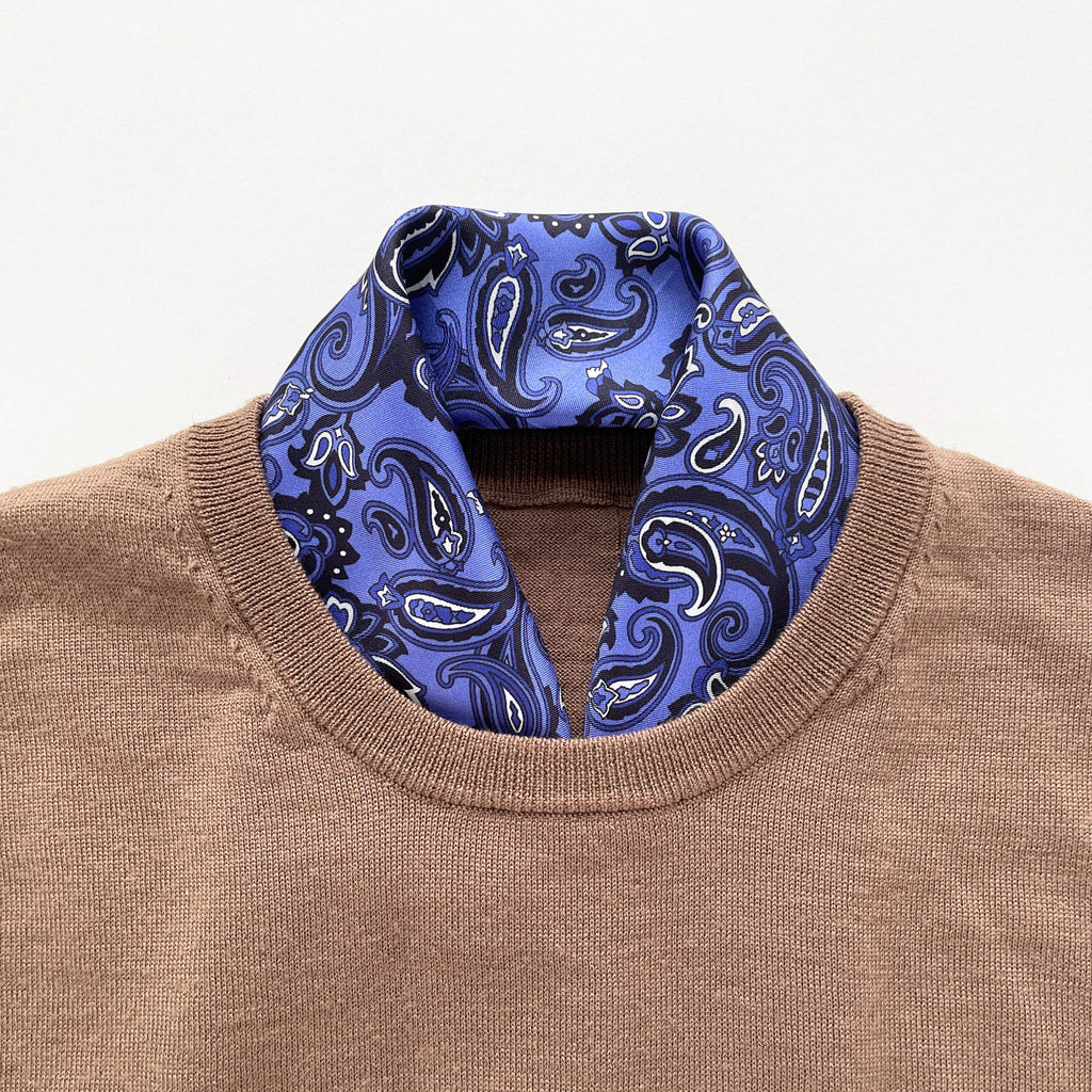 Classic Paisley Silk Scarf - 53cm Hand-rolled Men's Square Neckerchief