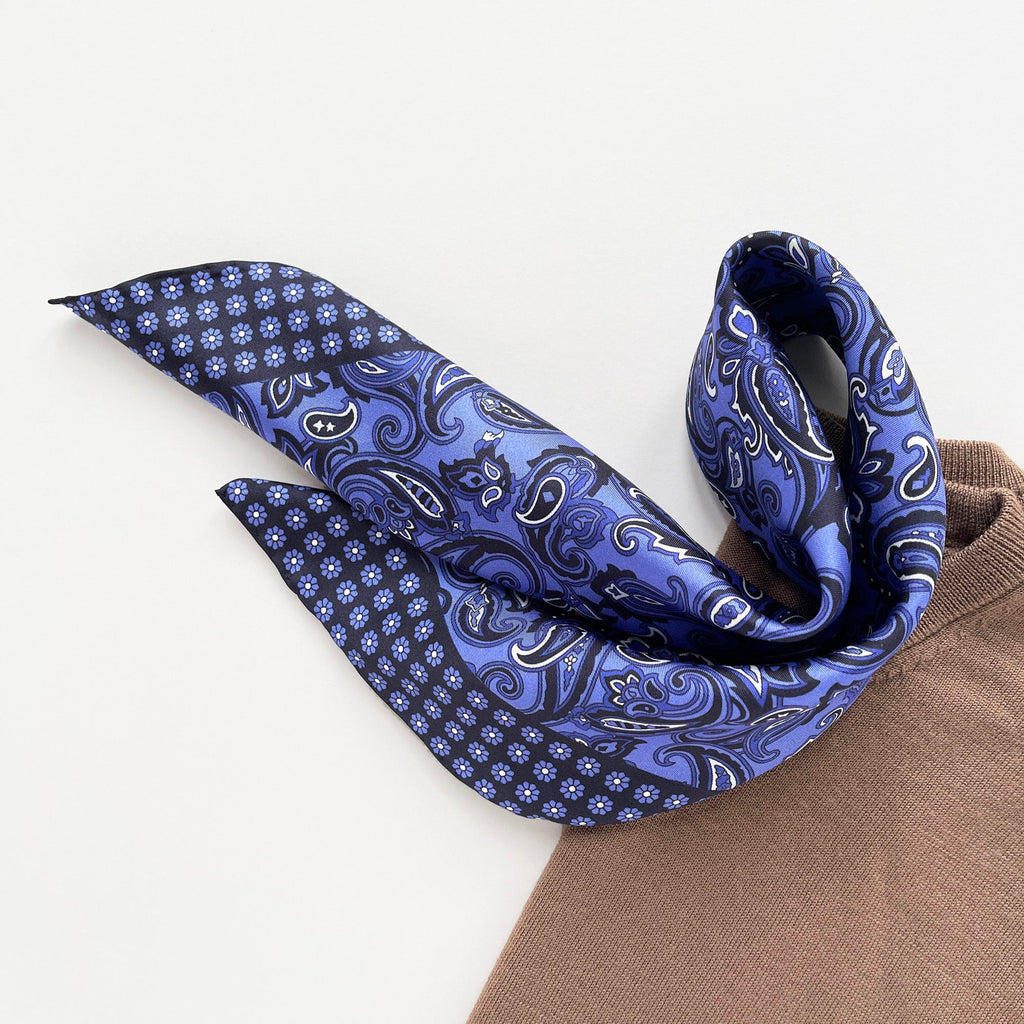 Classic Paisley Silk Scarf - 53cm Hand-rolled Men's Square Neckerchief