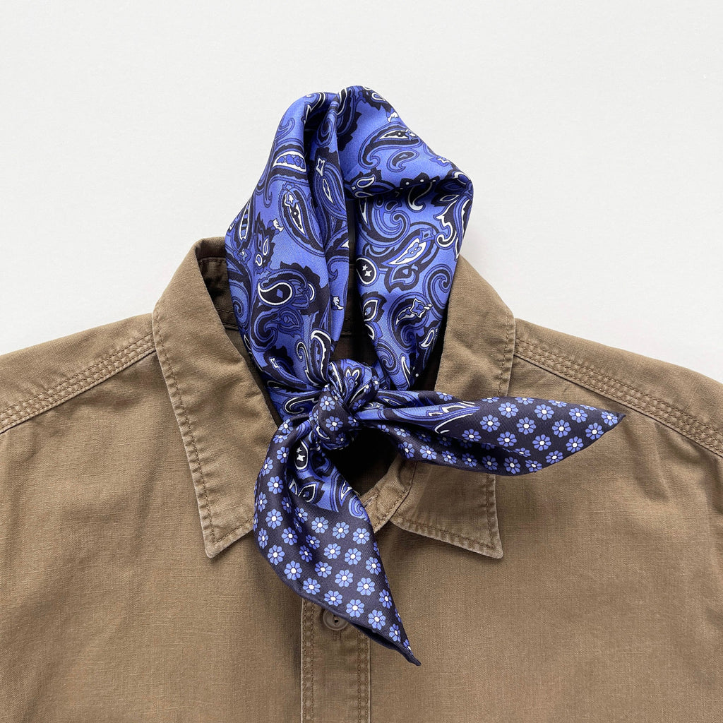Classic Paisley Silk Scarf - 53cm Hand-rolled Men's Square Neckerchief