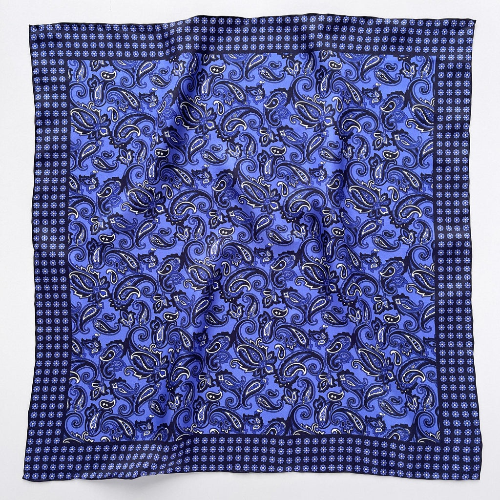Classic Paisley Silk Scarf - 53cm Hand-rolled Men's Square Neckerchief