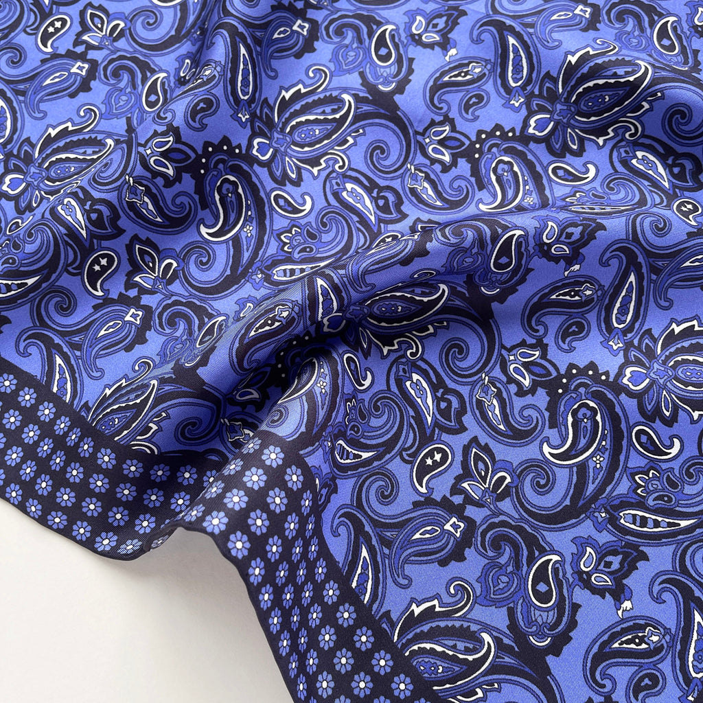 Classic Paisley Silk Scarf - 53cm Hand-rolled Men's Square Neckerchief