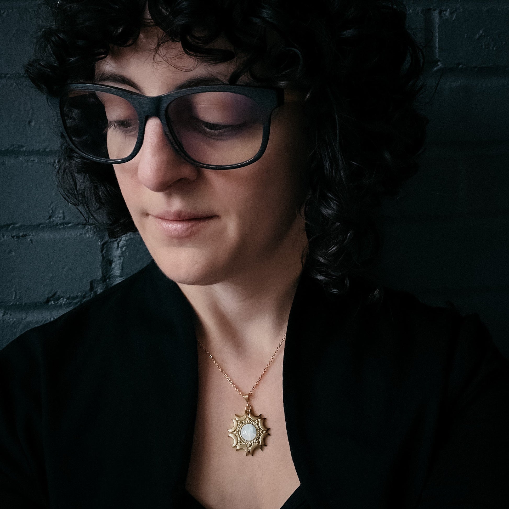 Rainbow Moonstone Lunar Necklace in Gold or Silver