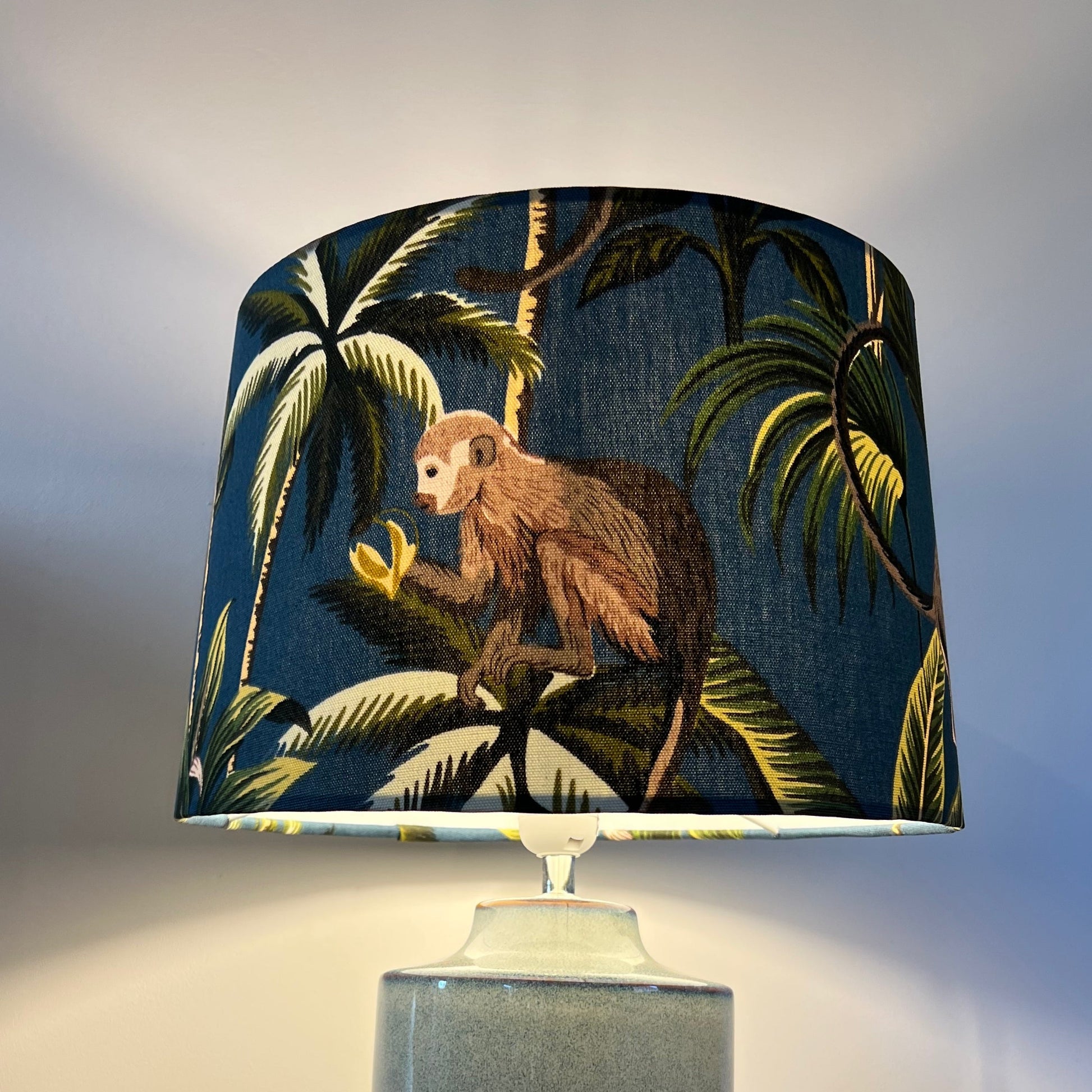 Jungle monkey teal cotton french drum lampshade/ ceiling light shade, empire lampshade