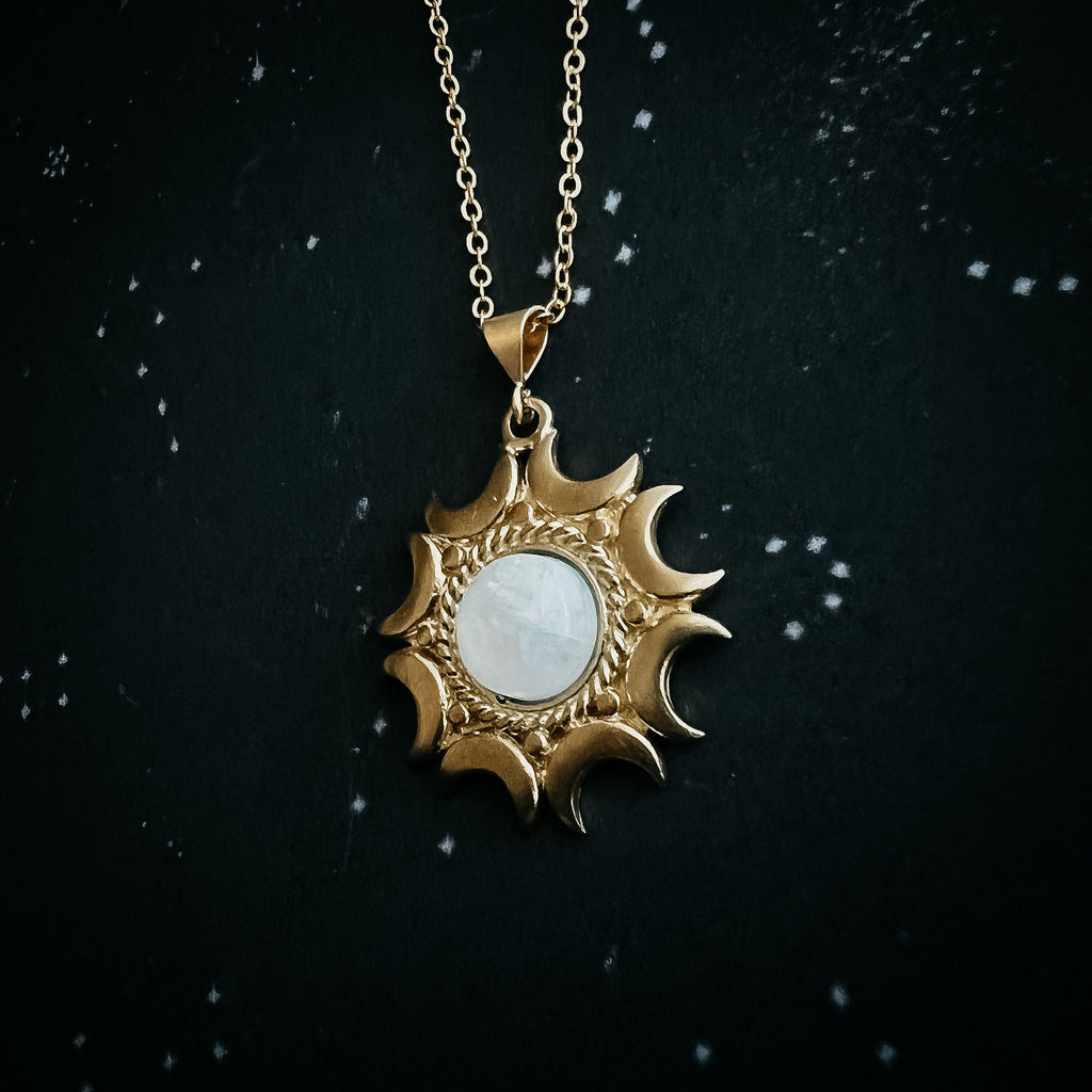 Lunar Witch Rainbow Moonstone Necklace in Gold or Silver