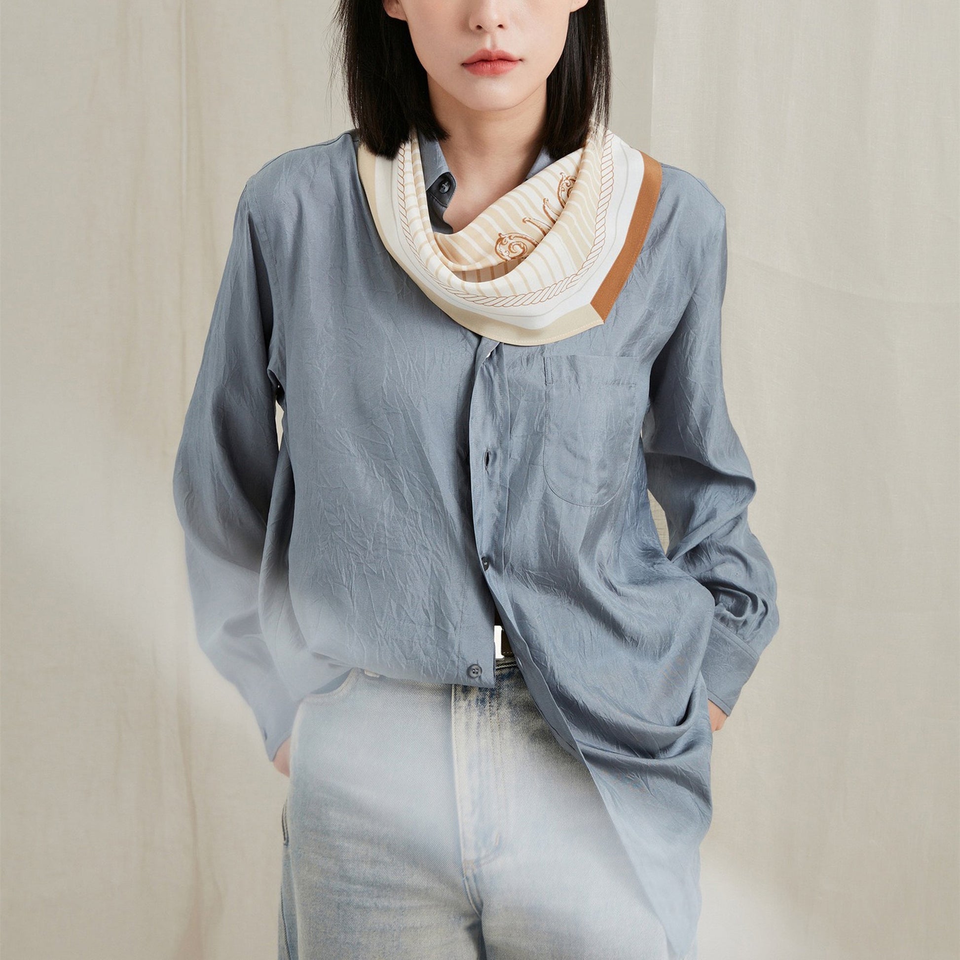 Stripe Monogram Grace Silk Scarf in 100% Silk Crepe de Chine