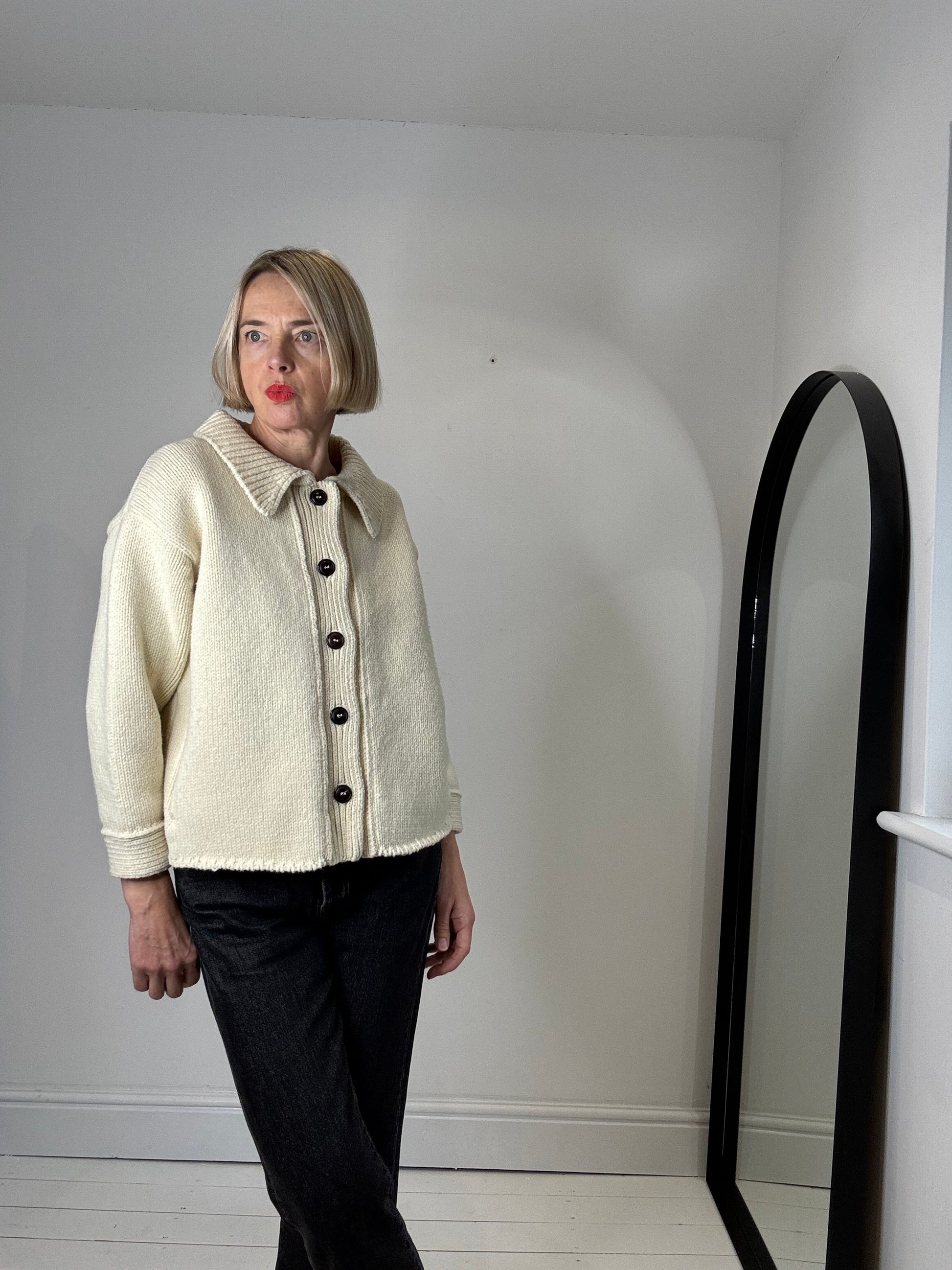 100% Spanish Merino Wool Cardigan in Natural