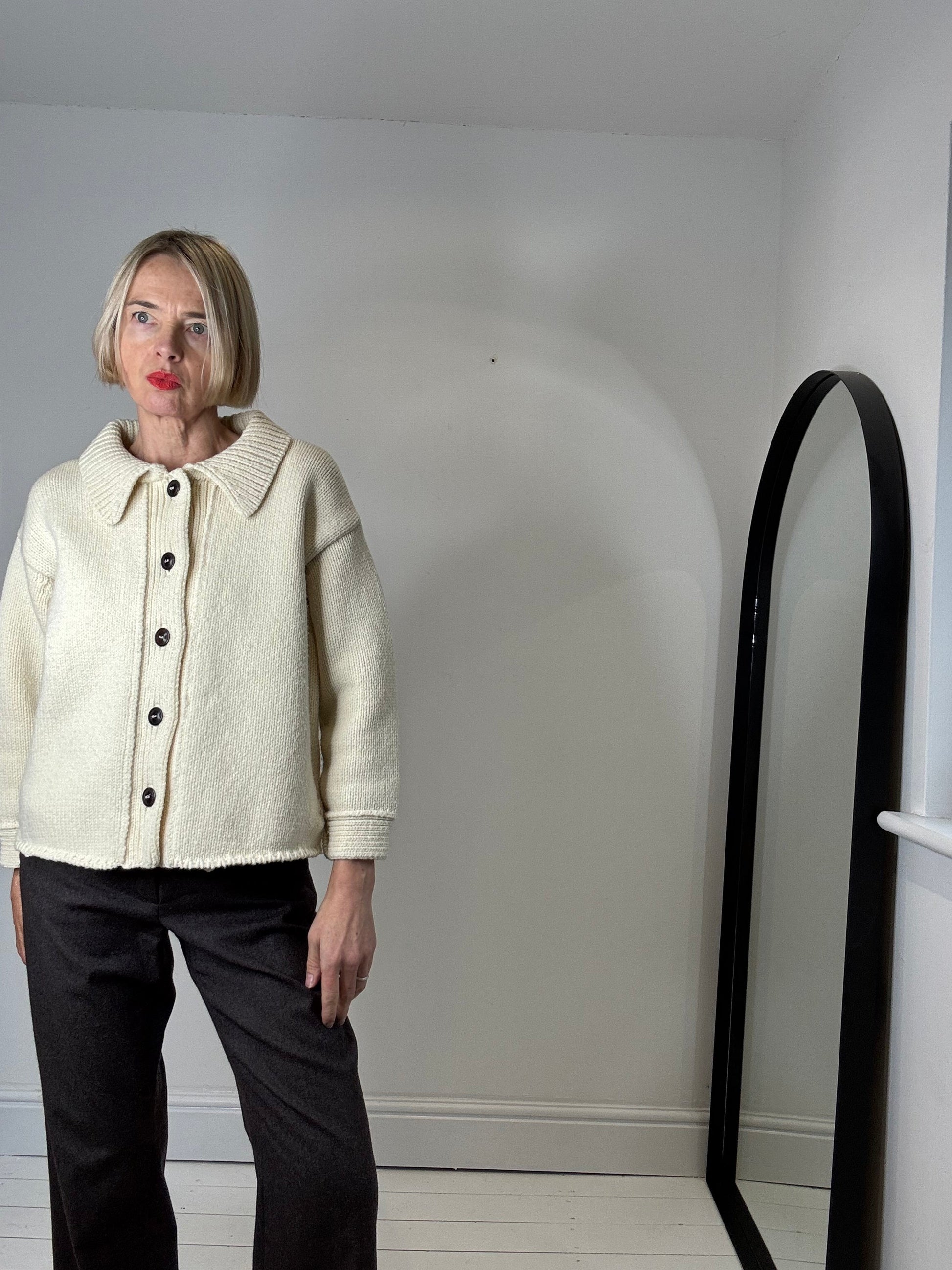 100% Spanish Merino Wool Cardigan in Natural