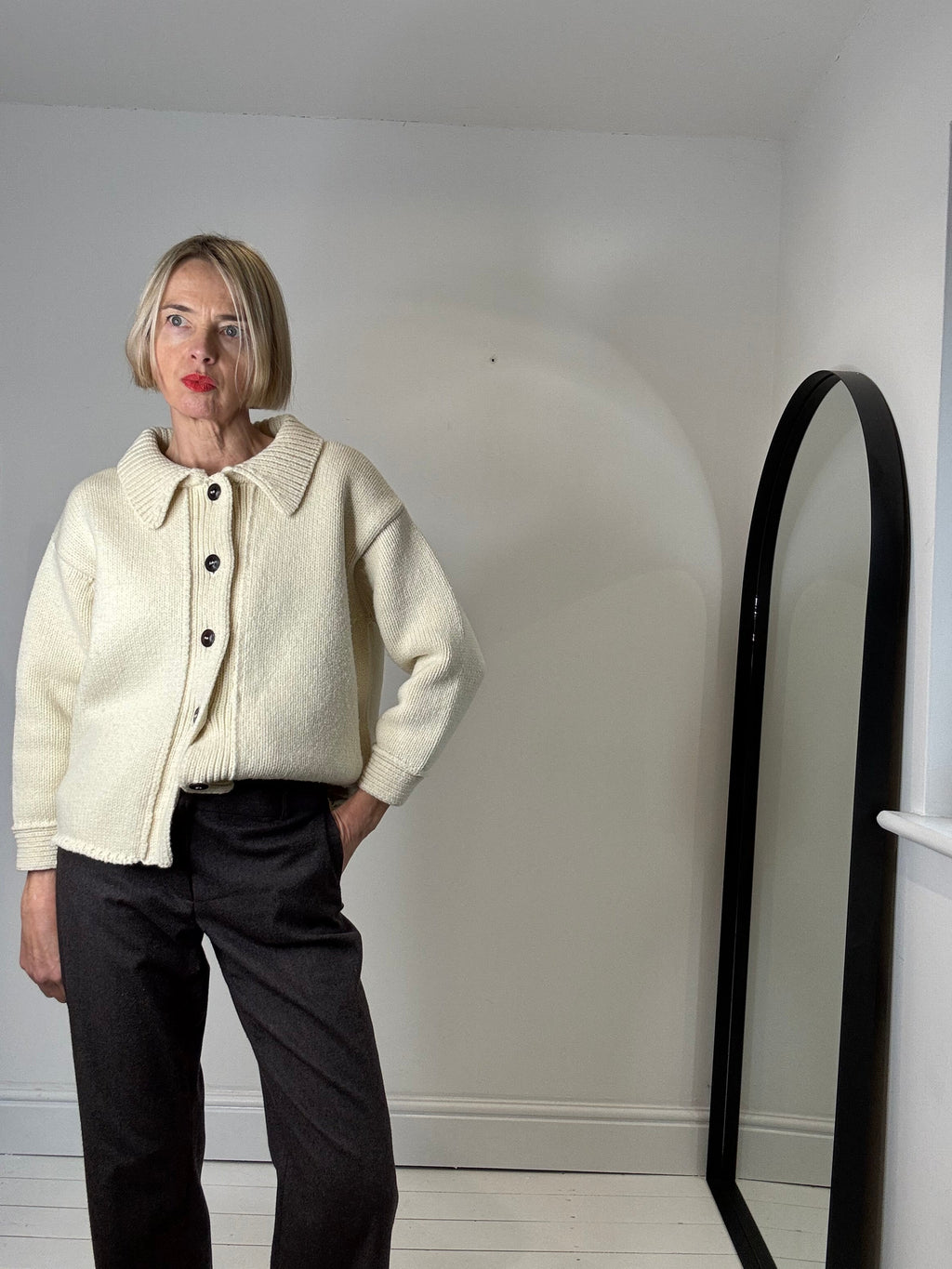 100% Spanish Merino Wool Cardigan in Natural