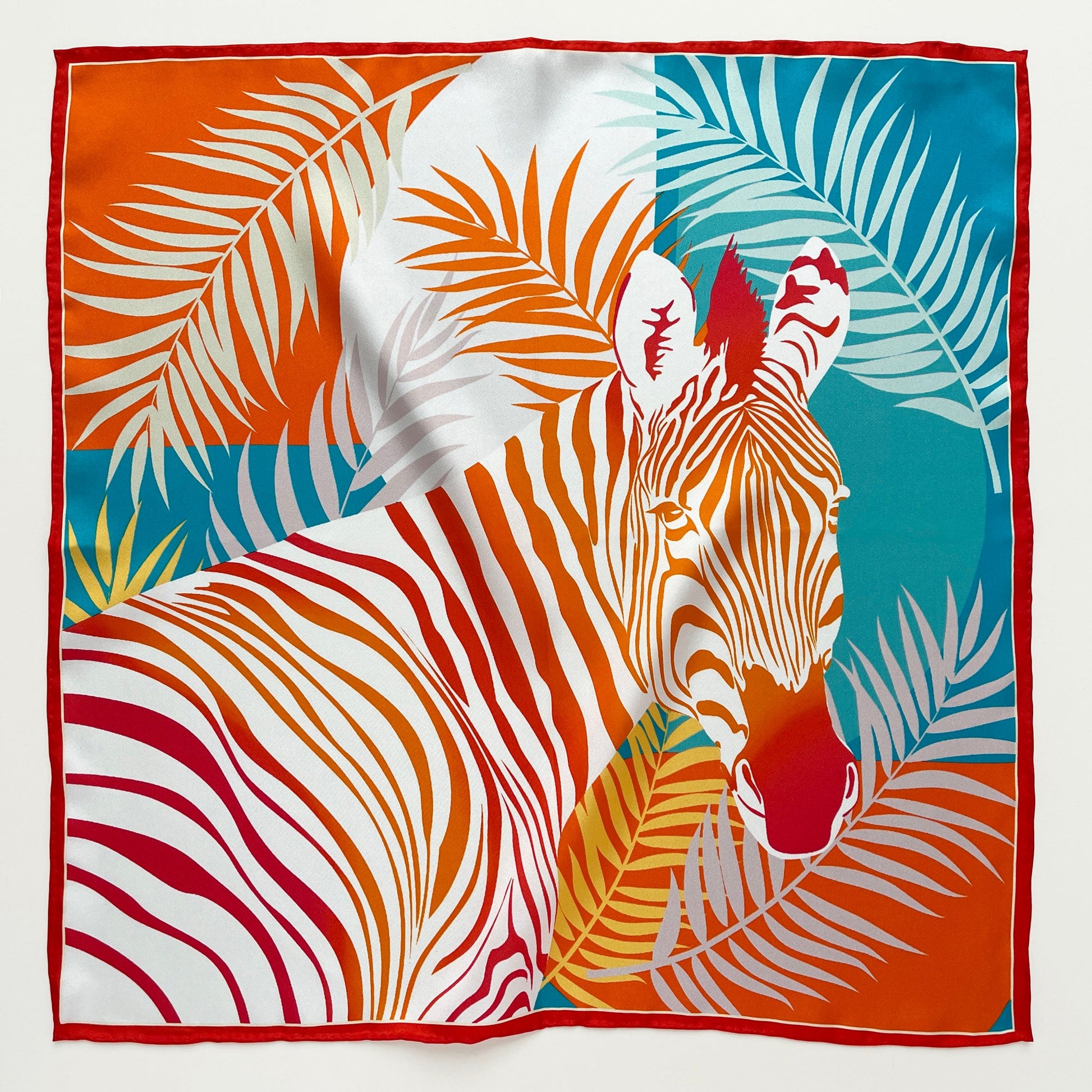 Vibrant Jungle Bloom Silk Scarf - 53cm Double-Sided Print Women's Bandana with Hand-Rolled Edges