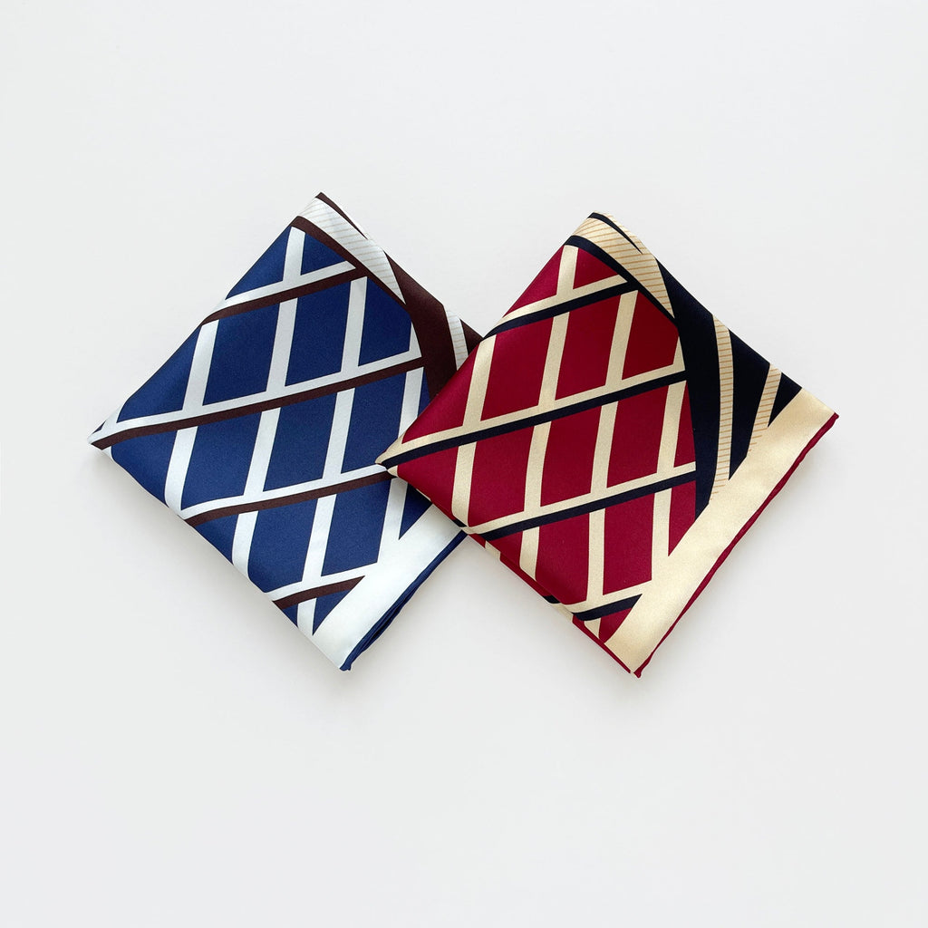 Kanagawa Wave Silk Scarf - 65cm Double-Sided Print Men's Neckerchief with Hand-Rolled Edges