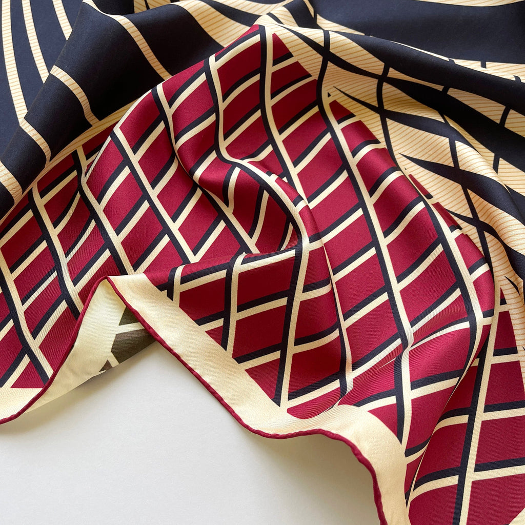 Kanagawa Wave Silk Scarf - 65cm Double-Sided Print Men's Neckerchief with Hand-Rolled Edges