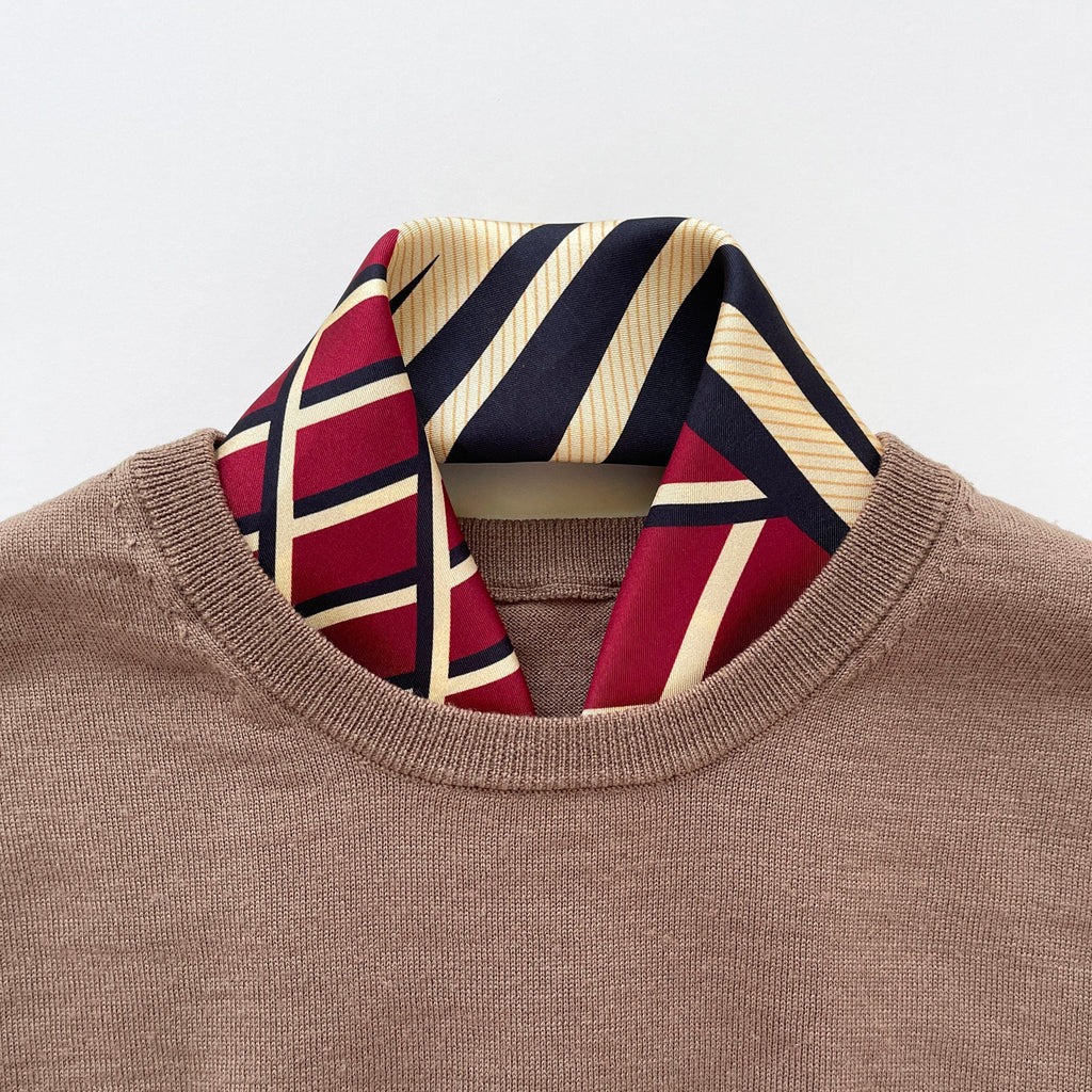 Kanagawa Wave Silk Scarf - 65cm Double-Sided Print Men's Neckerchief with Hand-Rolled Edges