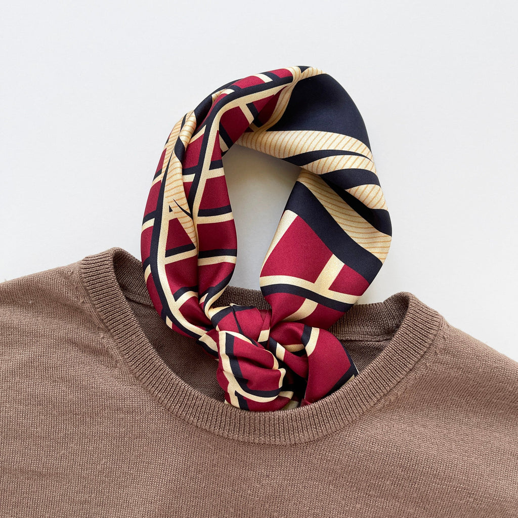 Kanagawa Wave Silk Scarf - 65cm Double-Sided Print Men's Neckerchief with Hand-Rolled Edges