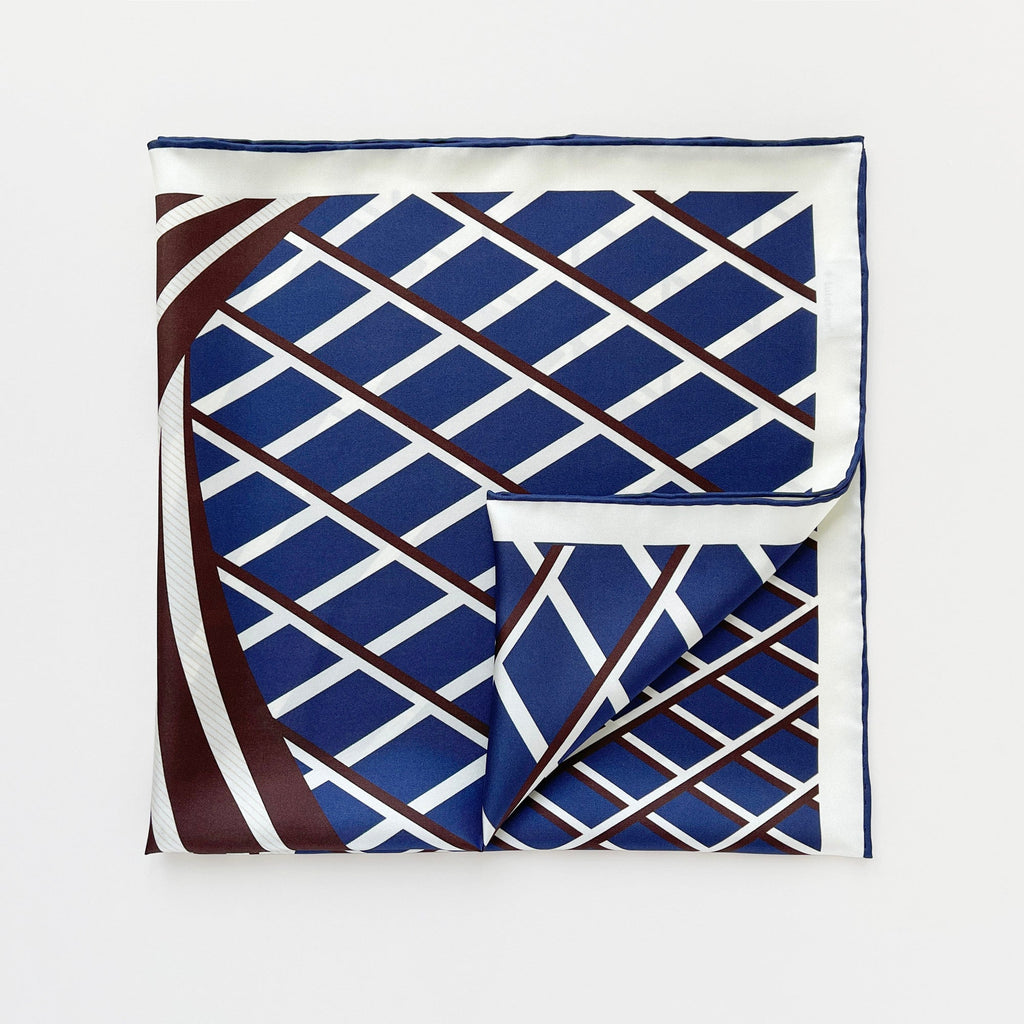 Kanagawa Wave Silk Scarf - 65cm Double-Sided Print Men's Neckerchief with Hand-Rolled Edges