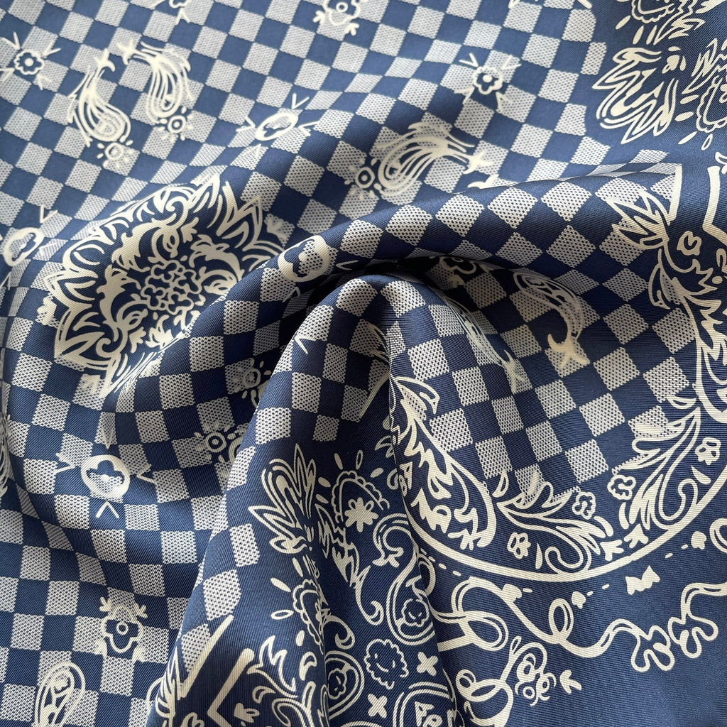 Baroque Check Silk Scarf - 53cm Hand-rolled Women's Bandana Neck Scarf