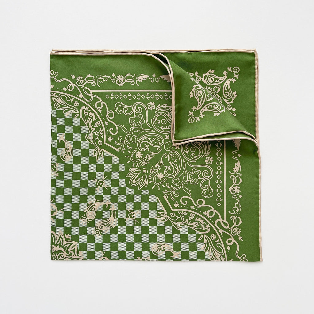 Baroque Check Silk Scarf - 53cm Hand-rolled Women's Bandana Neck Scarf